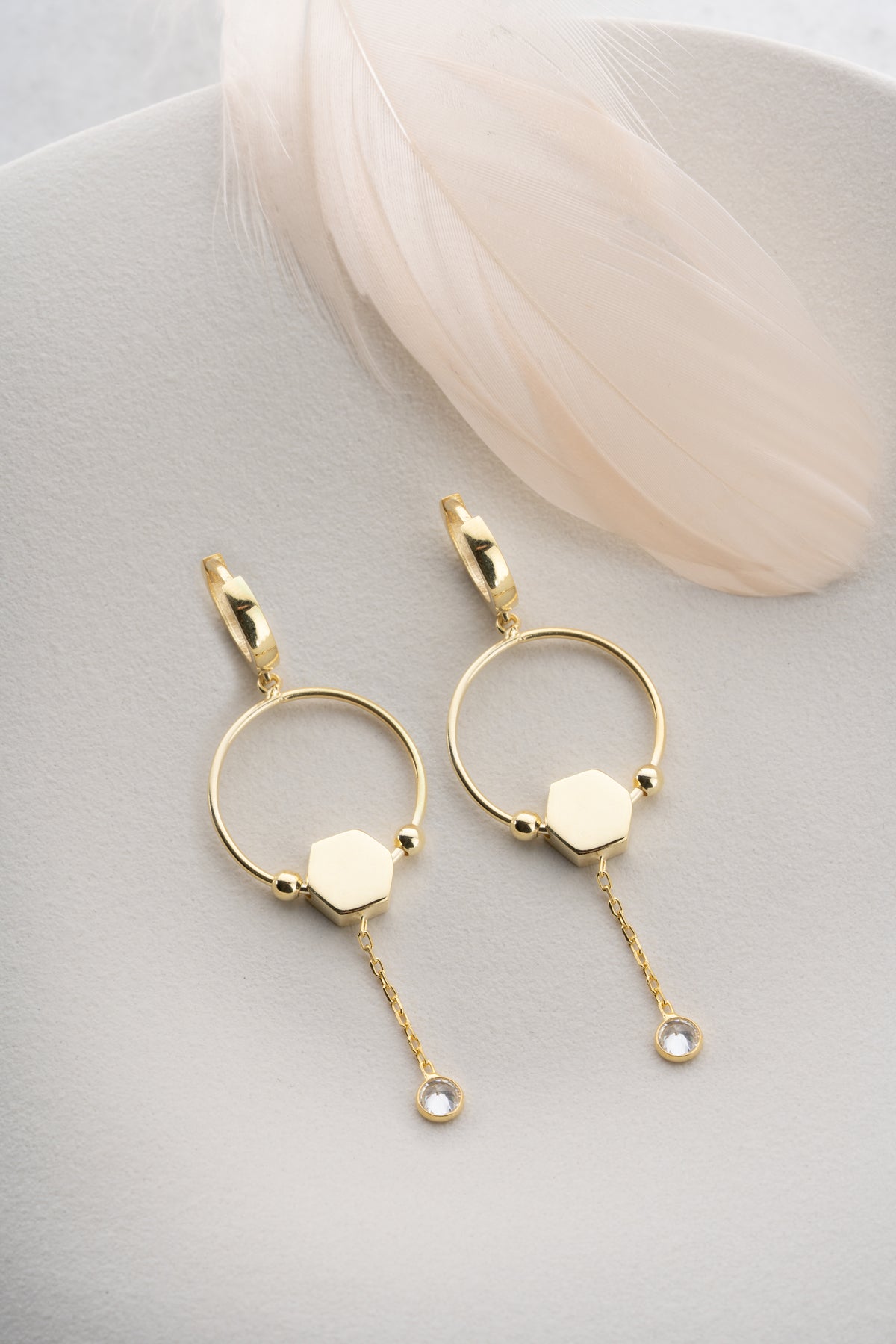 Hexagon Crystal Drop Hoop Earrings
