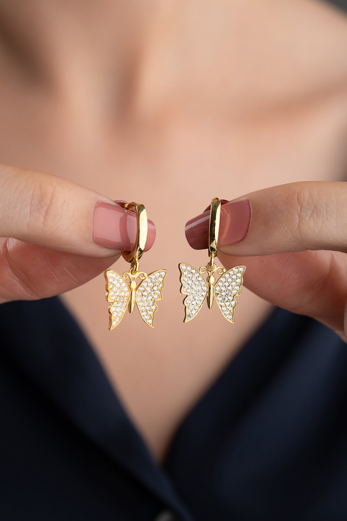 Pave Crystal Butterfly Hoop Earrings