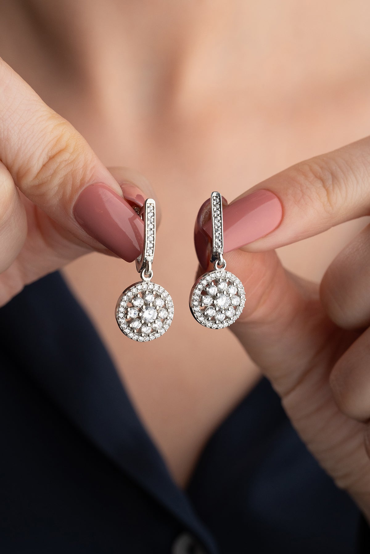 Pave Crystal Halo Drop Earrings