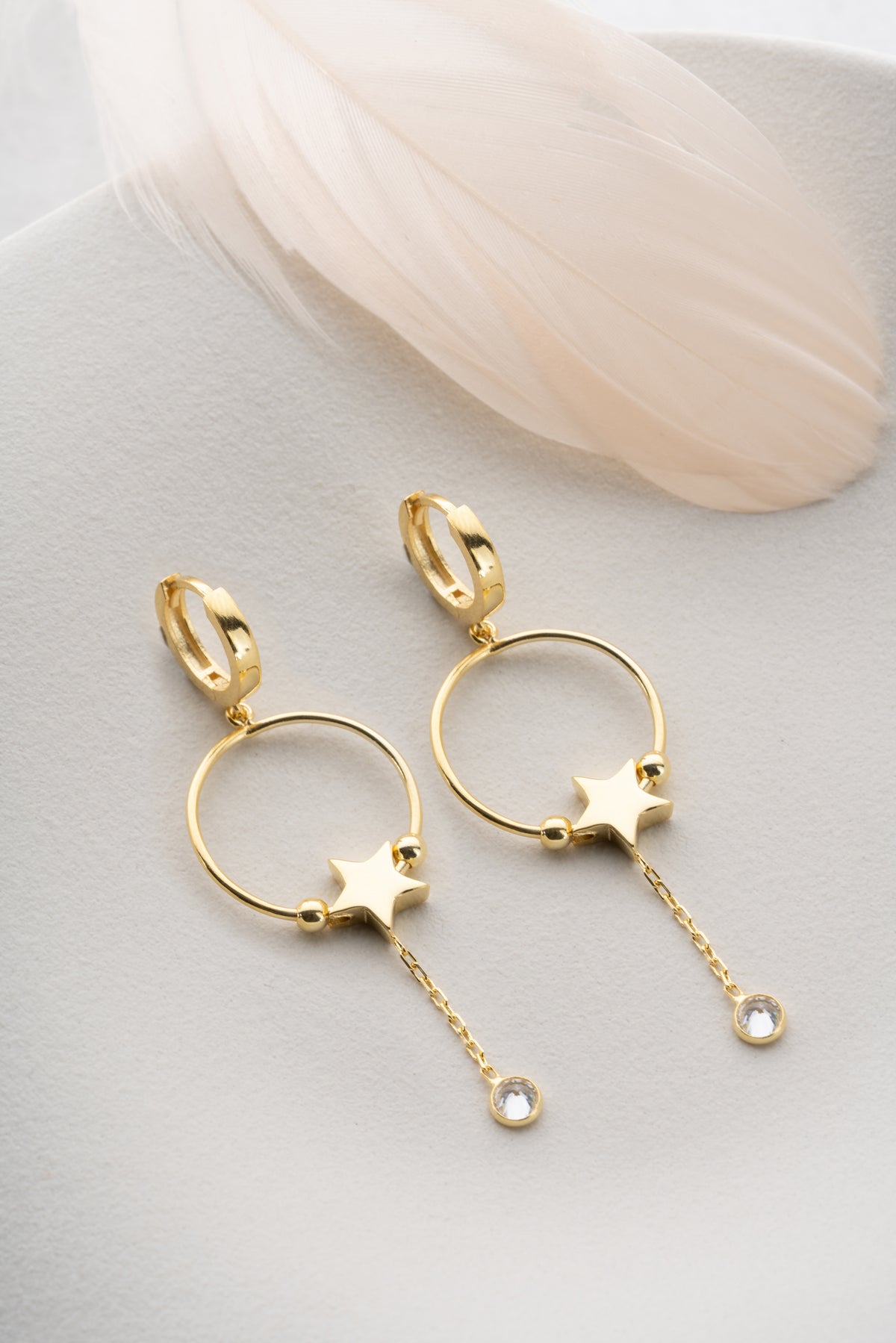Star Charm Hoop Drop Earrings in Gold