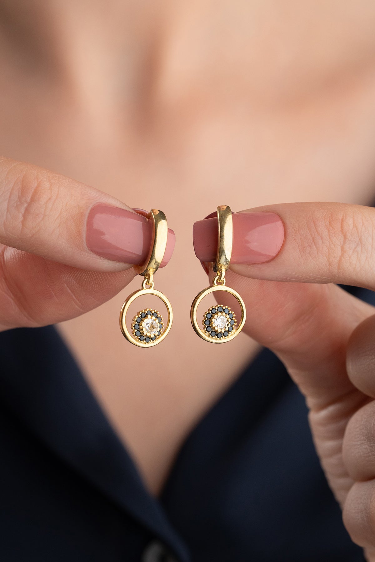 Pave Crystal Eye Circle Drop Earrings