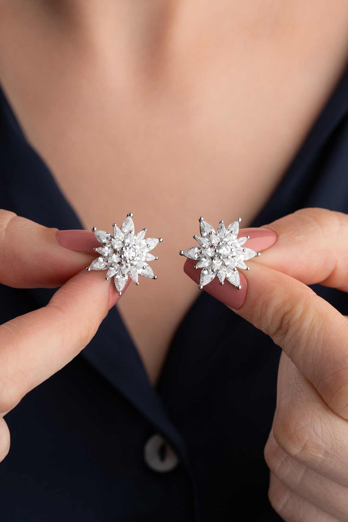 Crystal Lotus Burst Stud Earrings