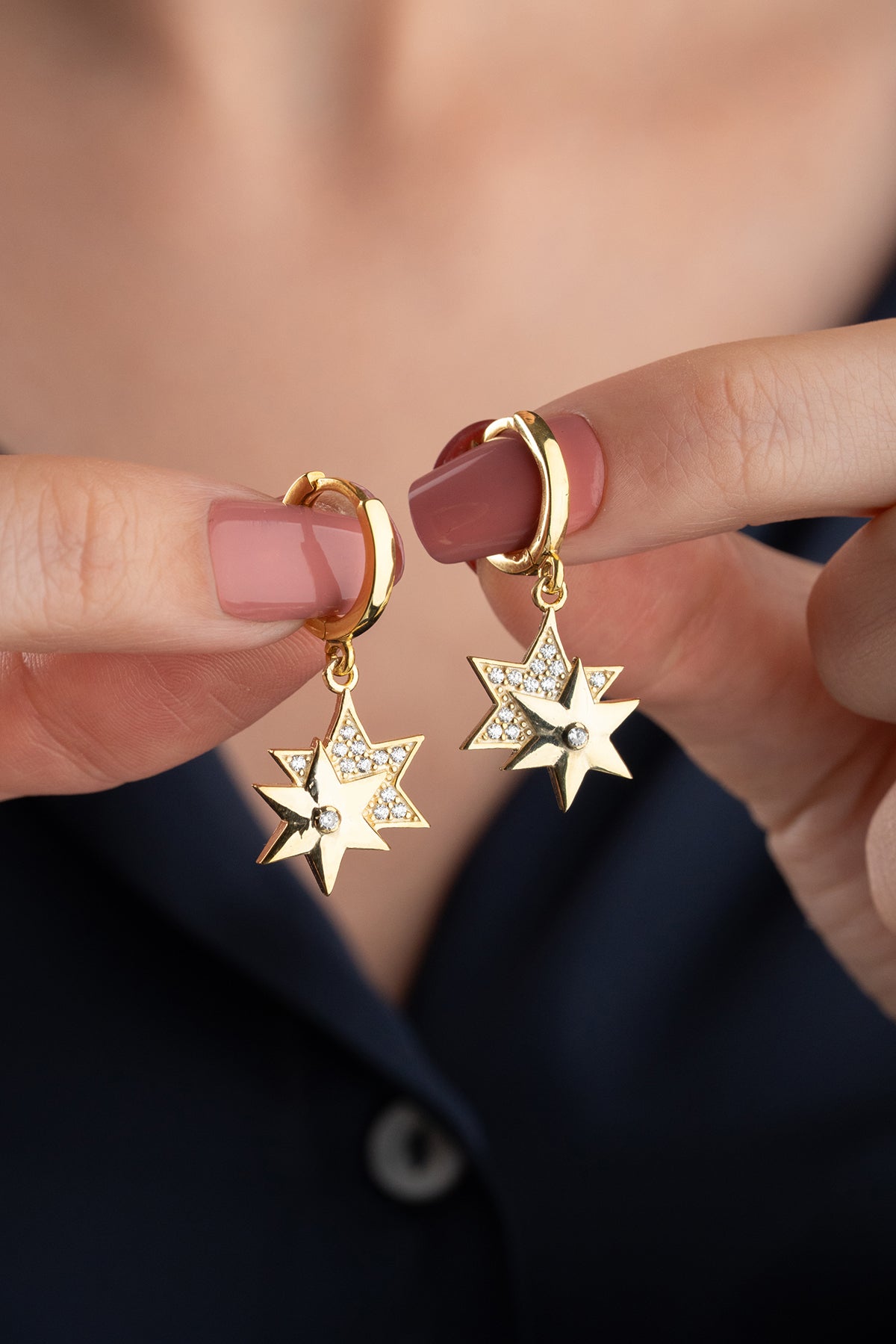 Double Star Charm Drop Earrings