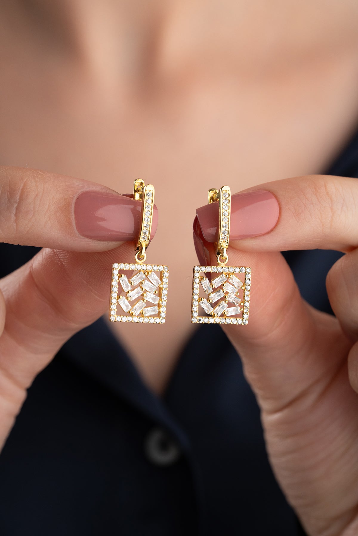 Baguette Crystal Square Drop Earrings
