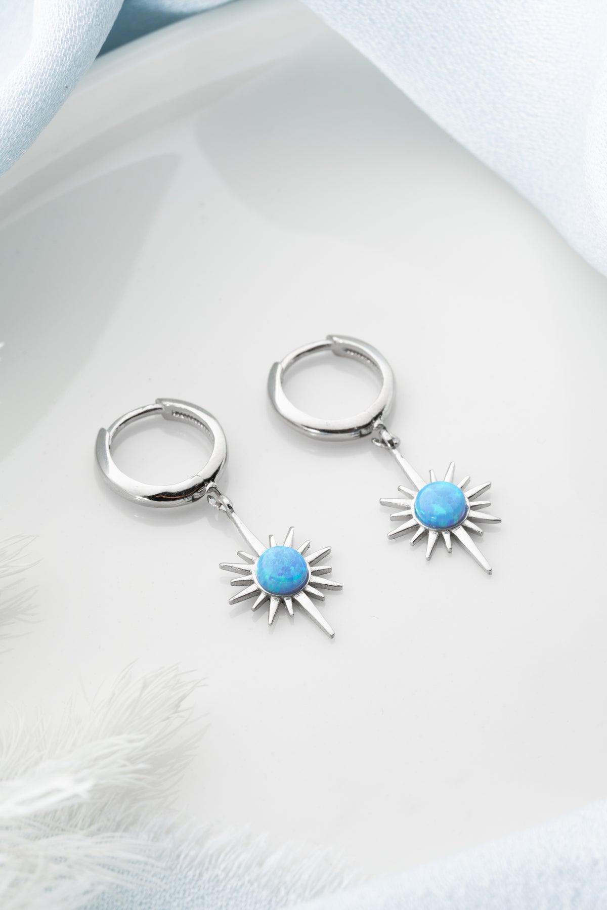 Blue Opal Starburst Huggie Earrings