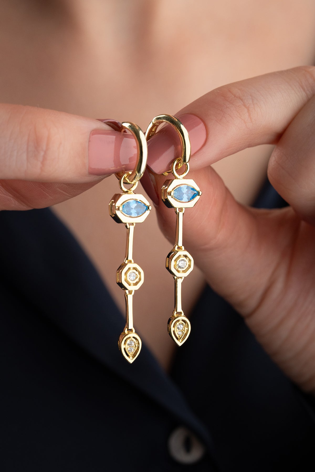 Blue Topaz Crystal Bar Earrings