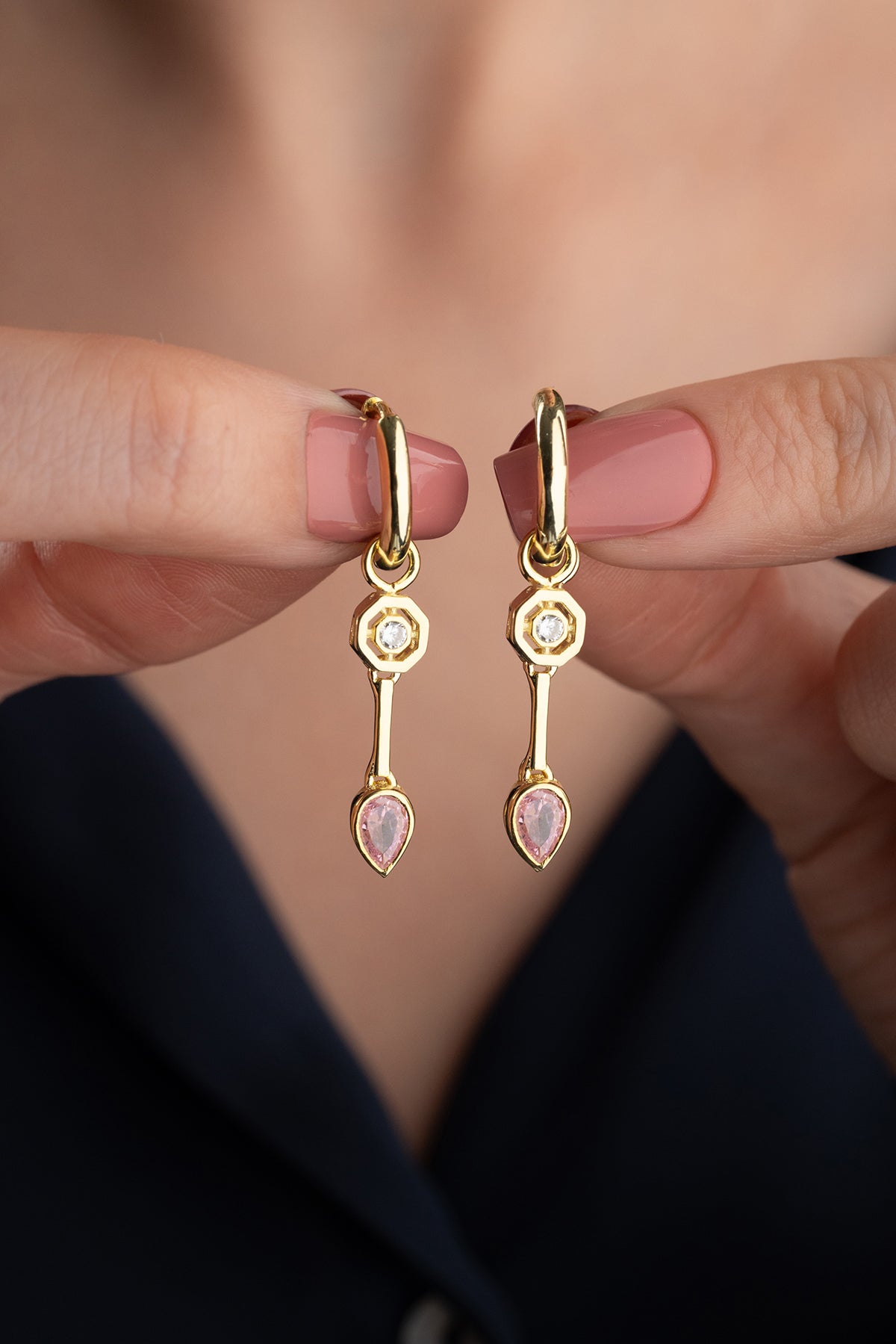 Pink Teardrop Crystal Drop Earrings