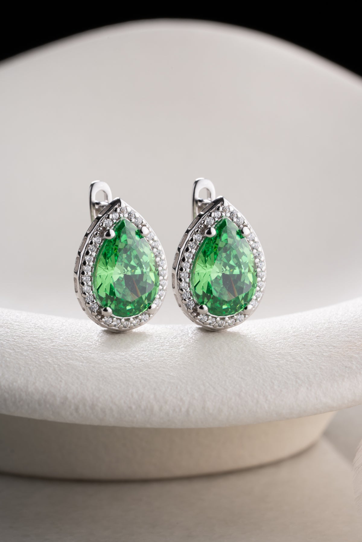 Emerald Green Teardrop Halo Earrings