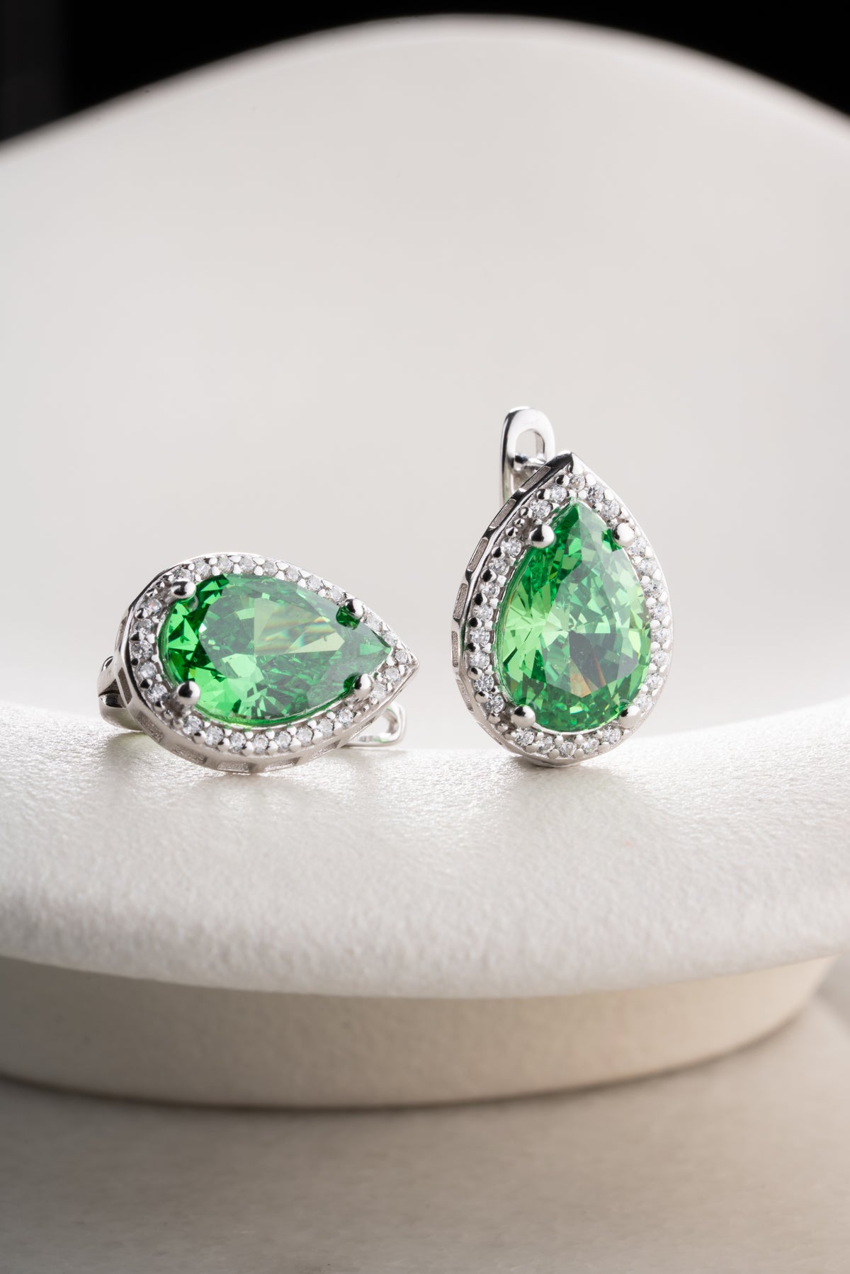 Emerald Green Teardrop Halo Earrings