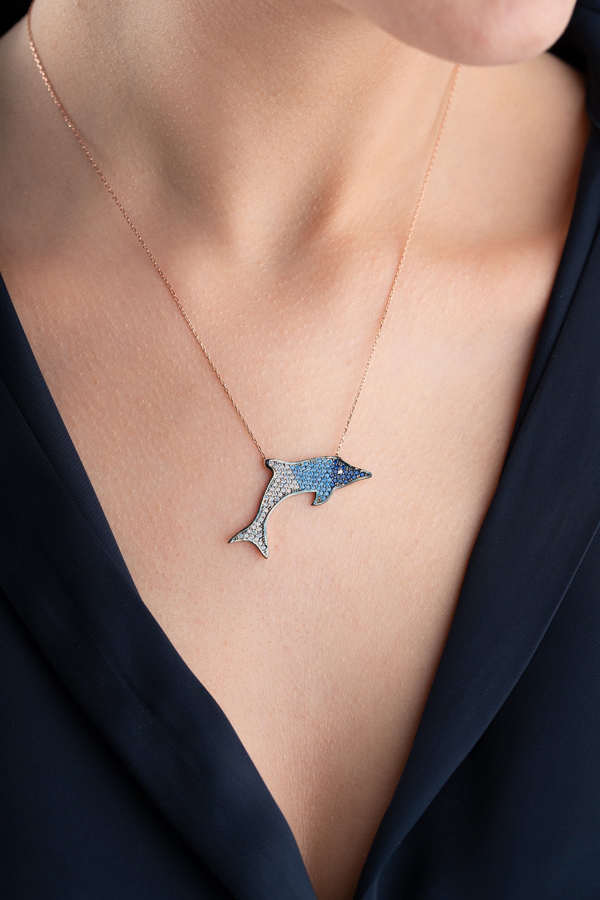 Blue Dolphin Pave Pendant Necklace