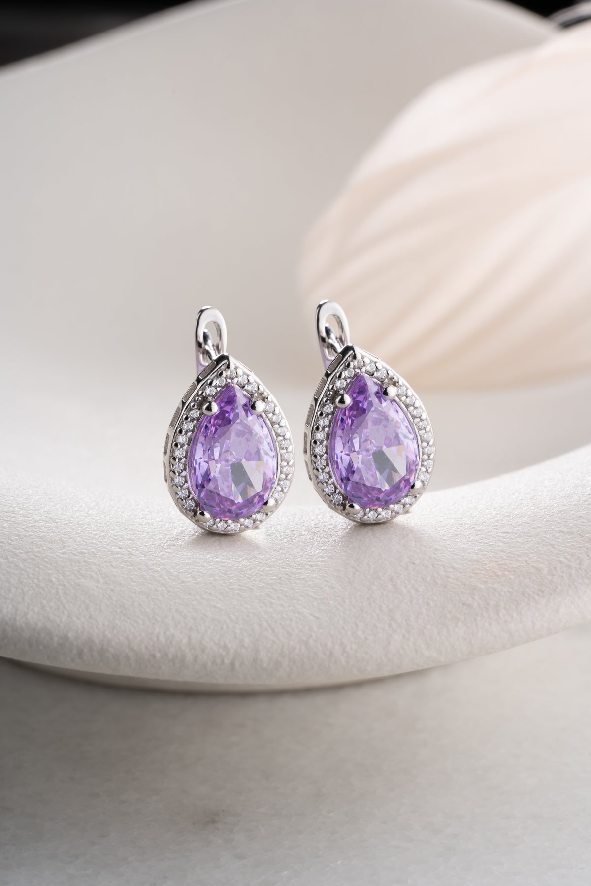 Amethyst Teardrop Halo Earrings