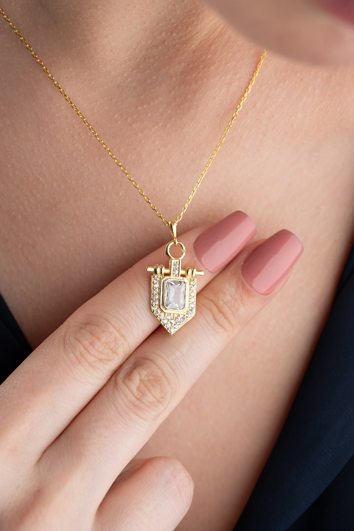 Emerald Cut Shield Pendant Necklace