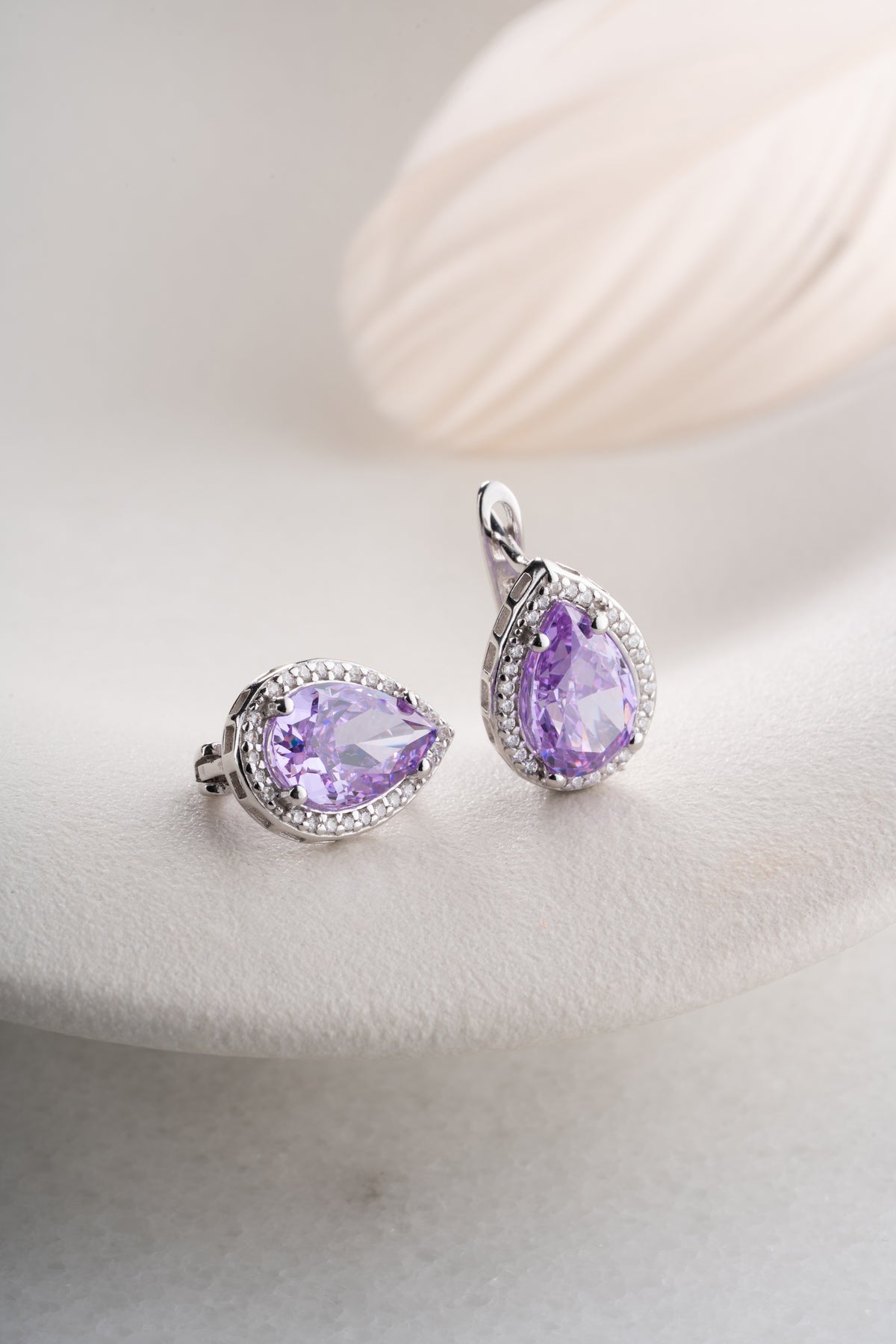 Amethyst Teardrop Halo Earrings