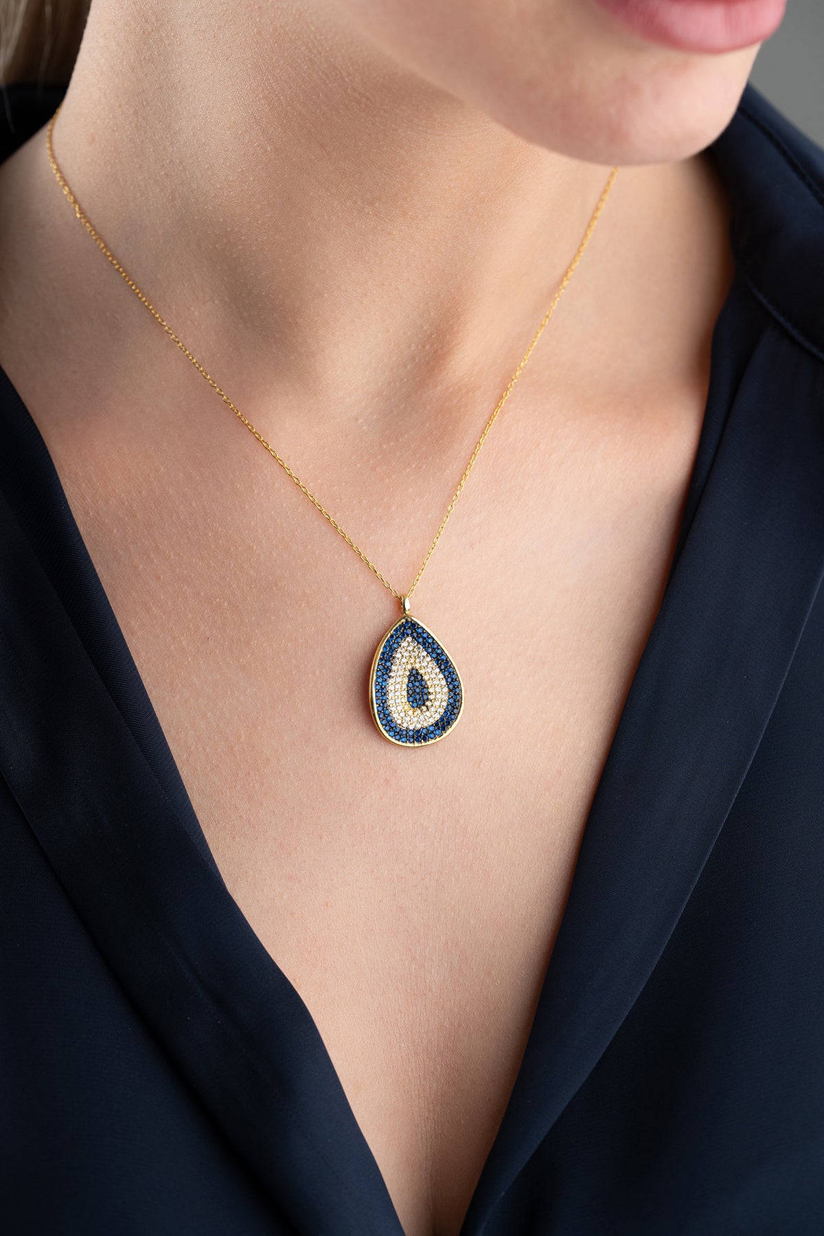 Evil Eye Teardrop Pendant Necklace