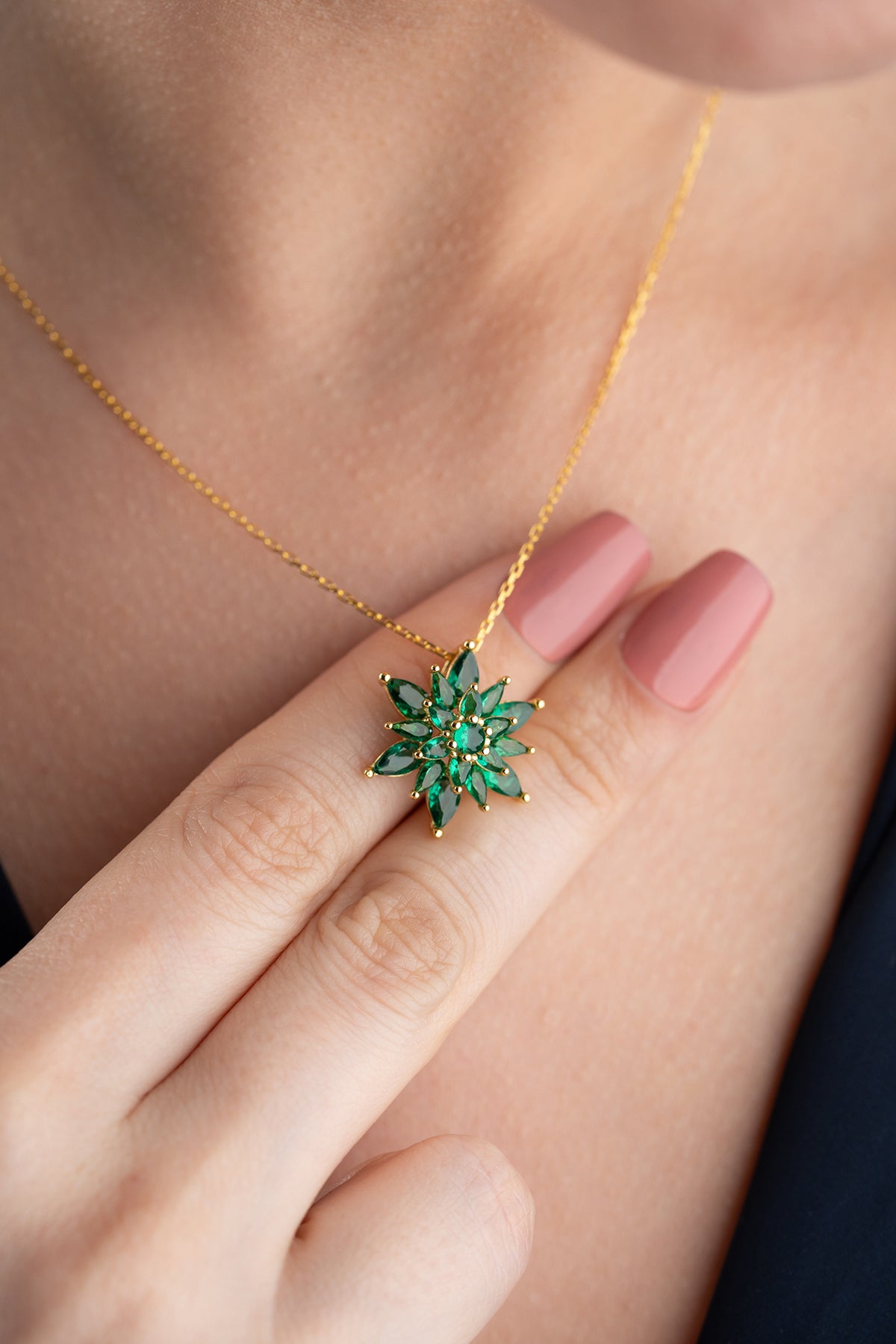 Emerald Crystal Lotus Necklace