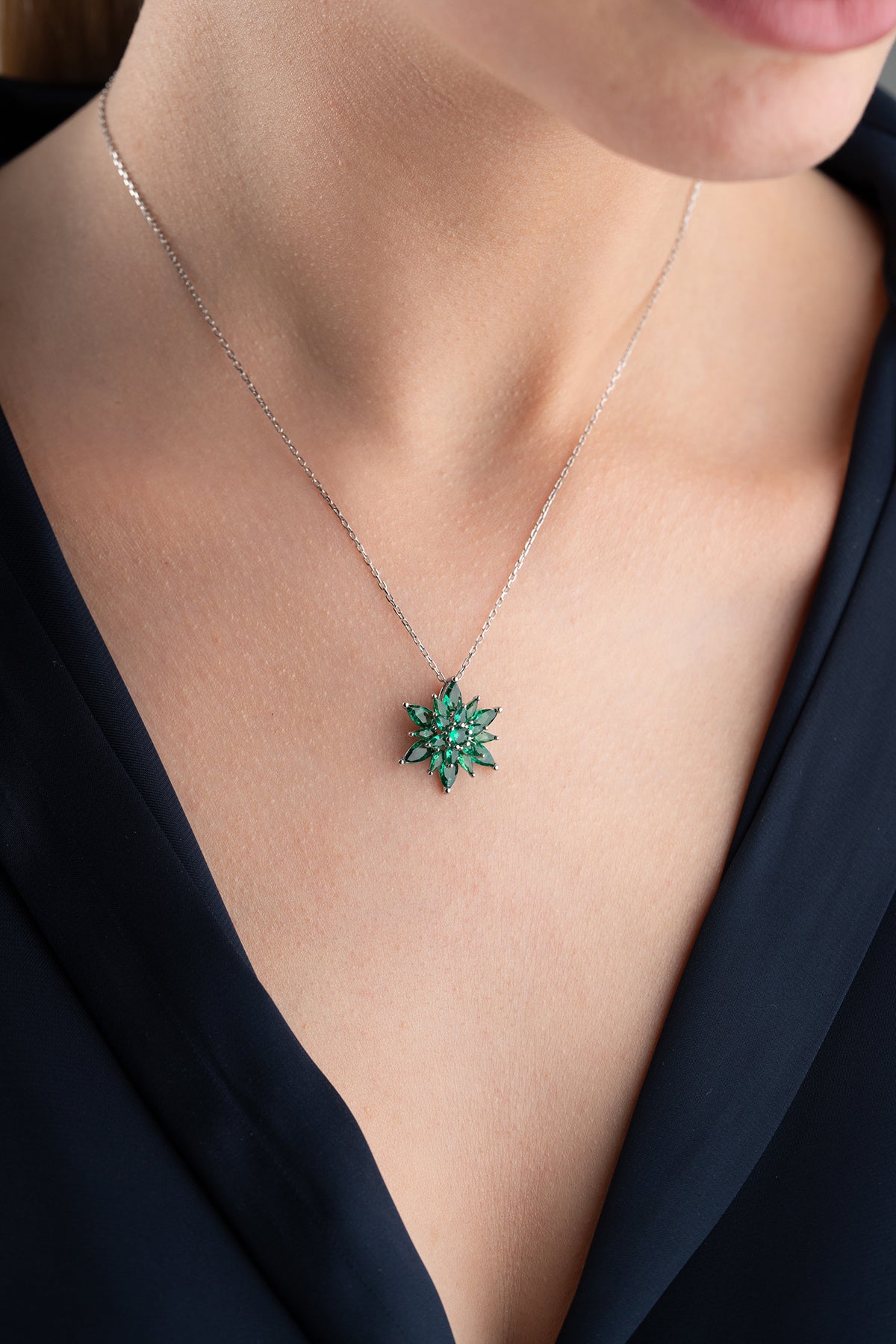 Emerald Crystal Lotus Necklace