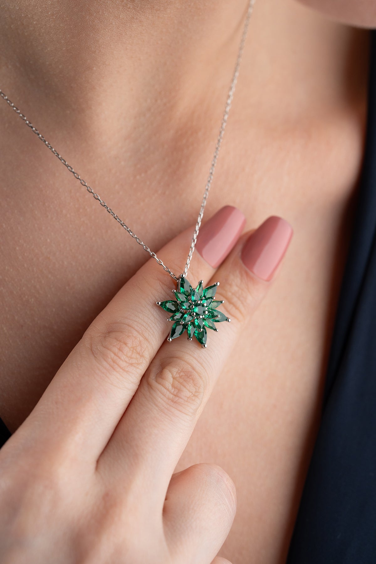 Emerald Crystal Lotus Necklace