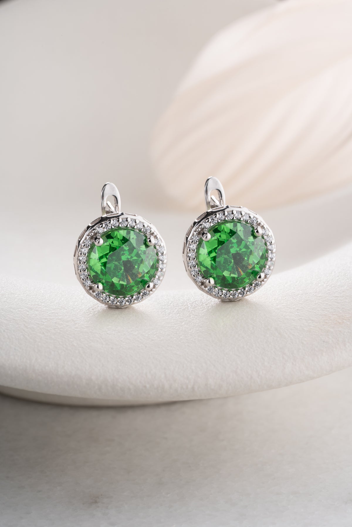 Emerald Green Halo Stud Earrings
