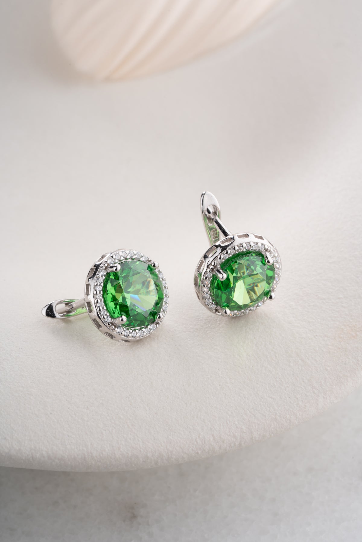 Emerald Green Halo Stud Earrings