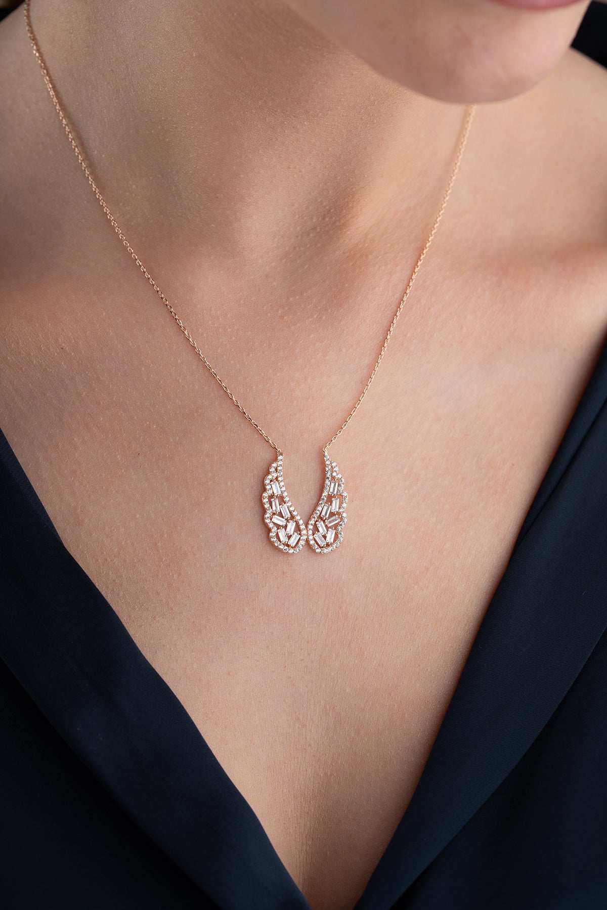 Angel Wing Baguette Pendant Necklace