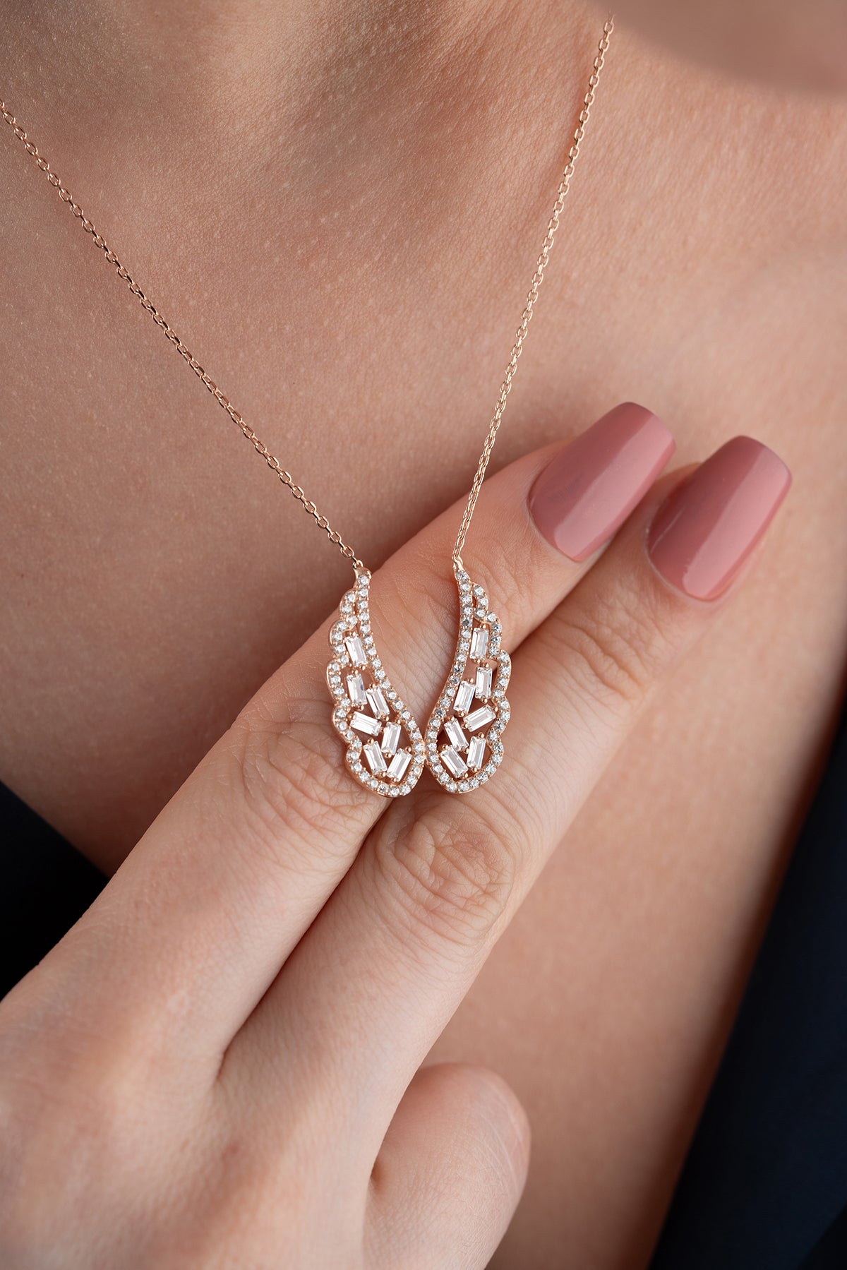 Angel Wing Baguette Pendant Necklace