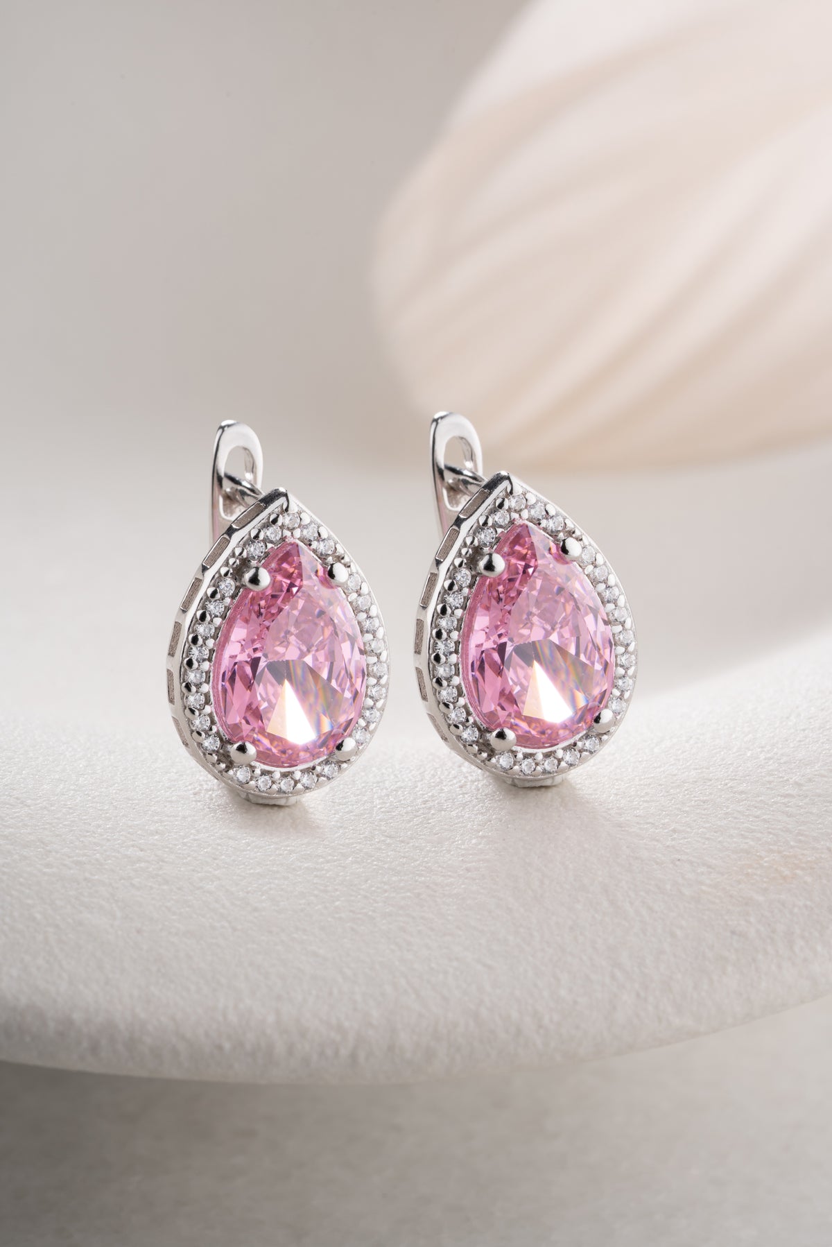 Pink Teardrop Halo Earrings