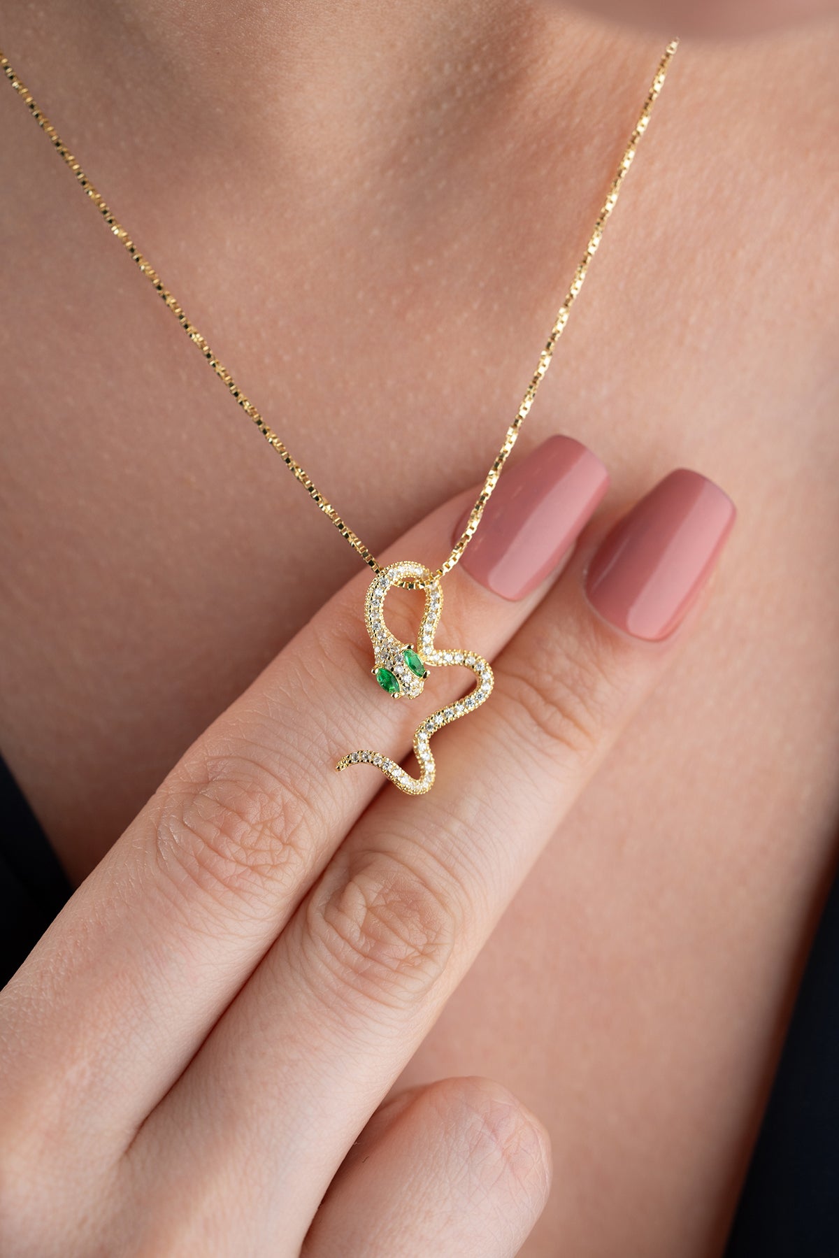Emerald Eye Snake Pendant Necklace