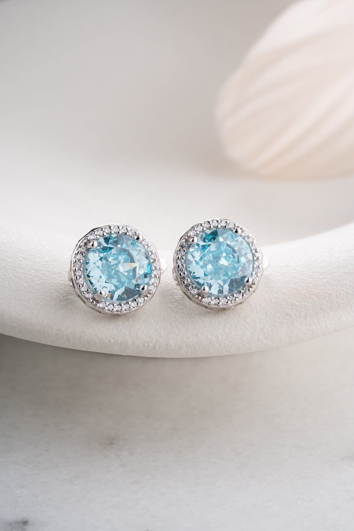 Aquamarine Blue Halo Stud Earrings