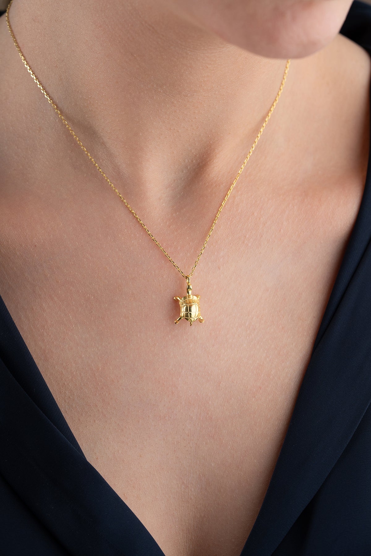 3D Gold Turtle Charm Necklace