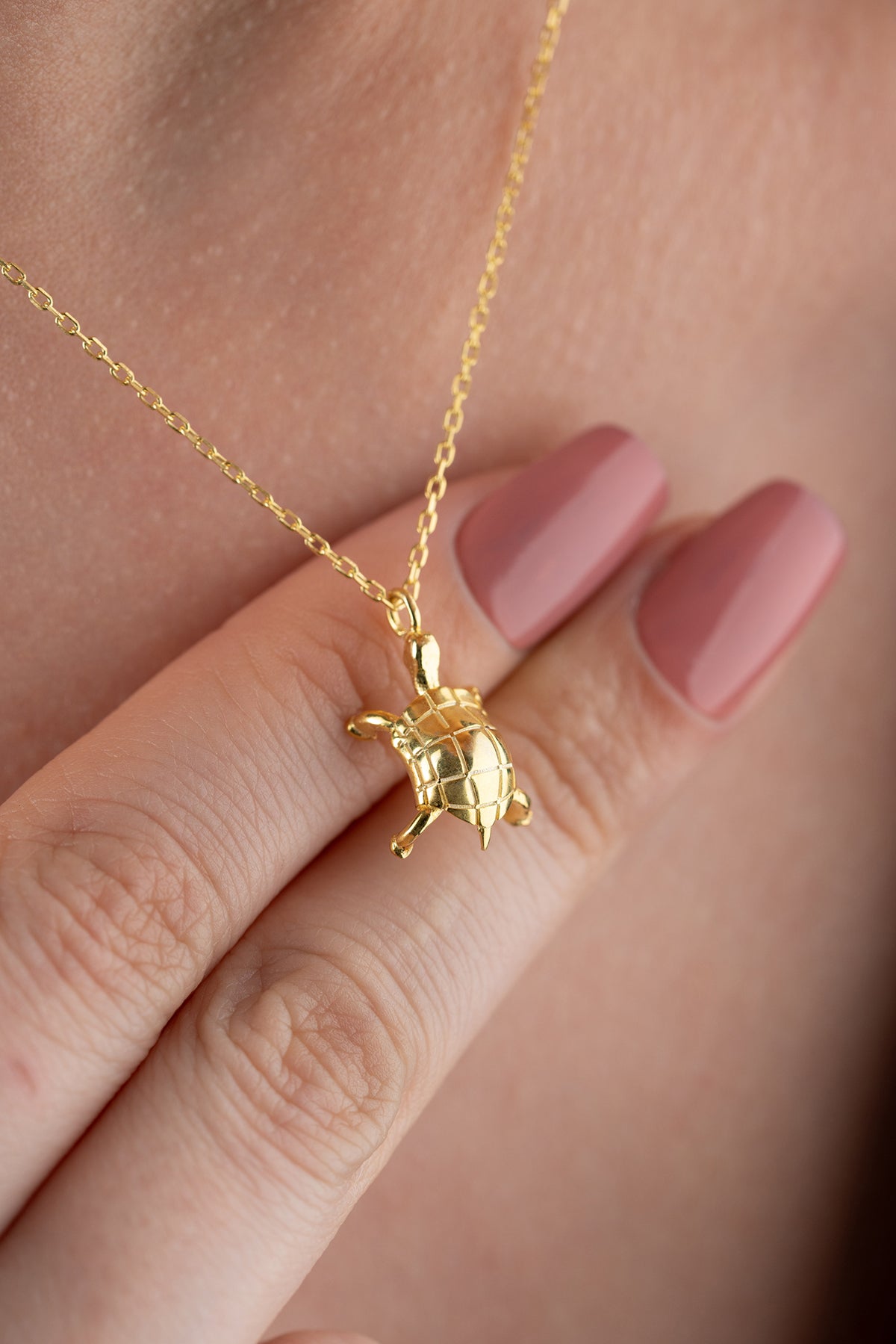 3D Gold Turtle Charm Necklace