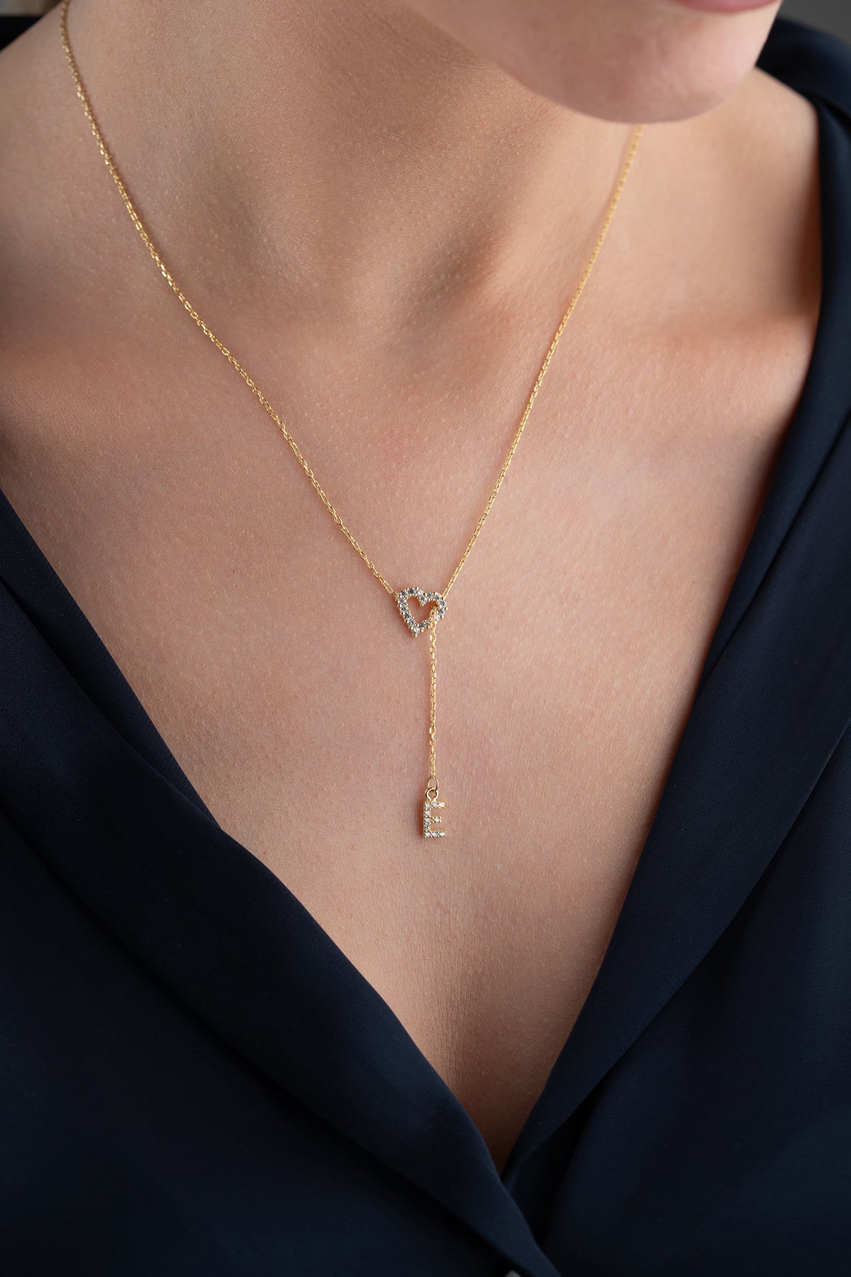 Custom Initial Heart Lariat Necklace