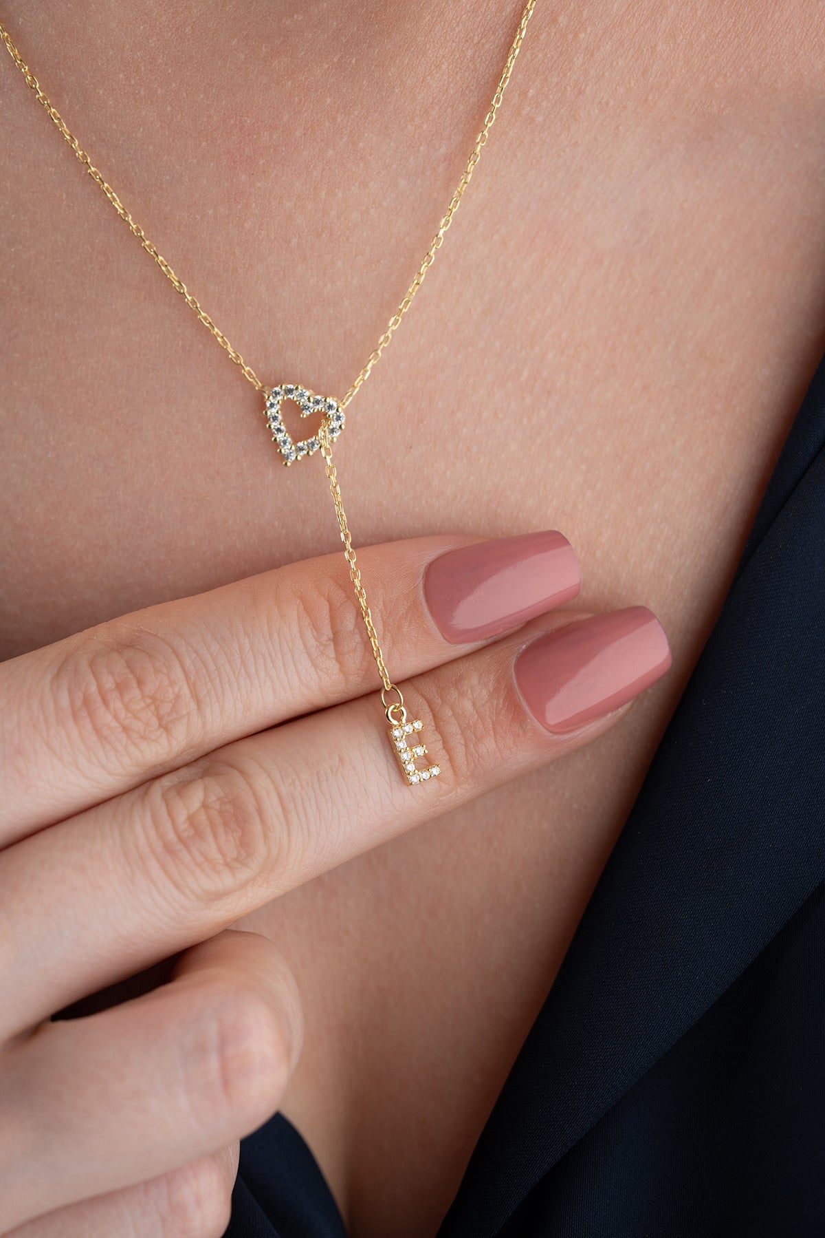 Custom Initial Heart Lariat Necklace