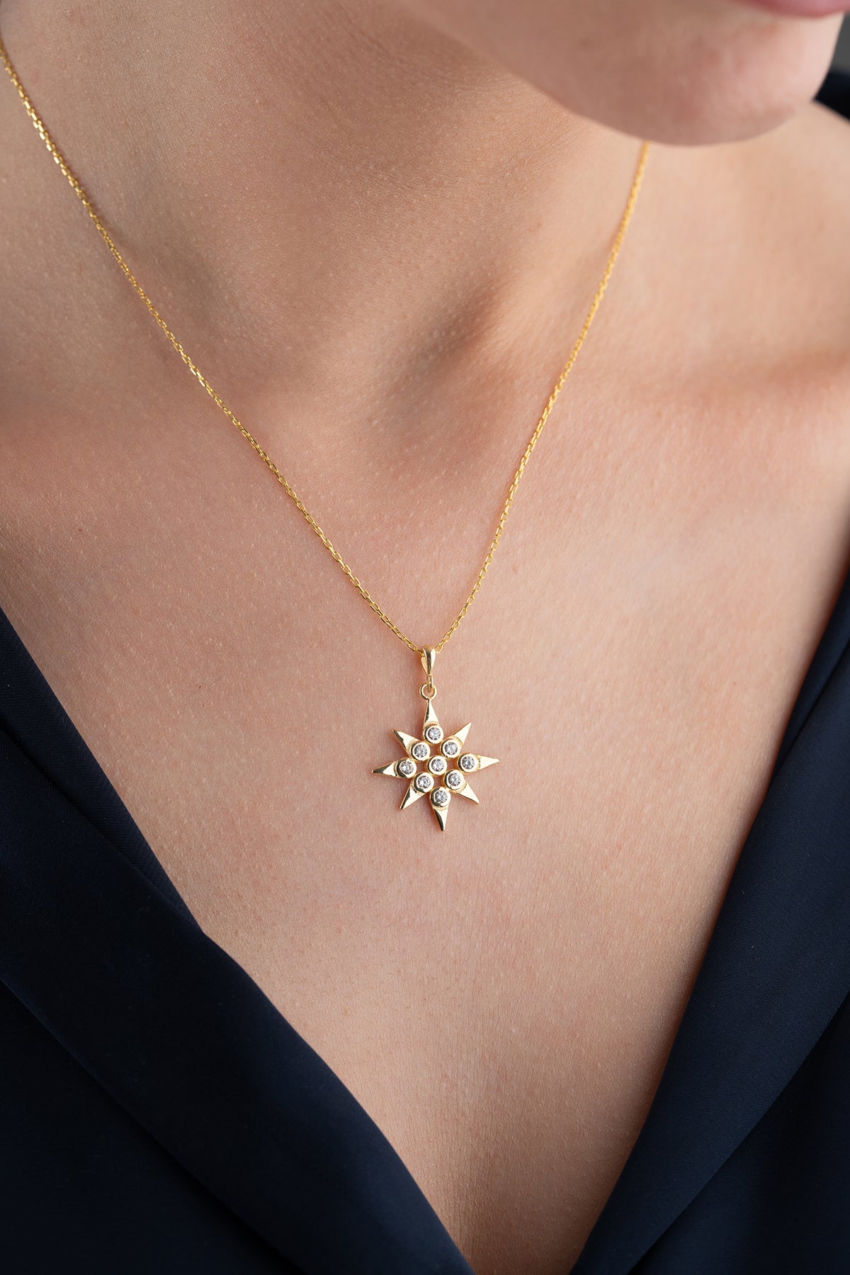 North Star Pendant Necklace in Gold