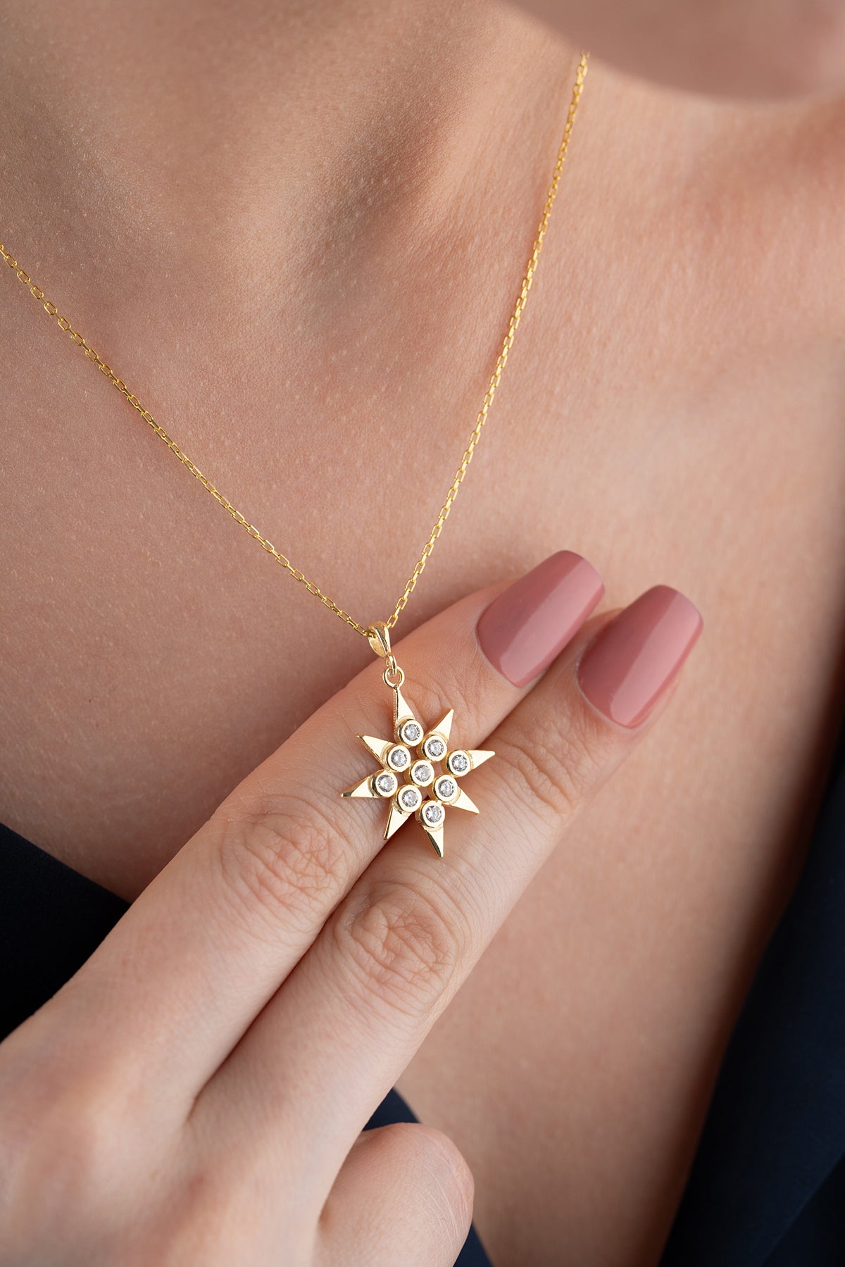 North Star Pendant Necklace in Gold
