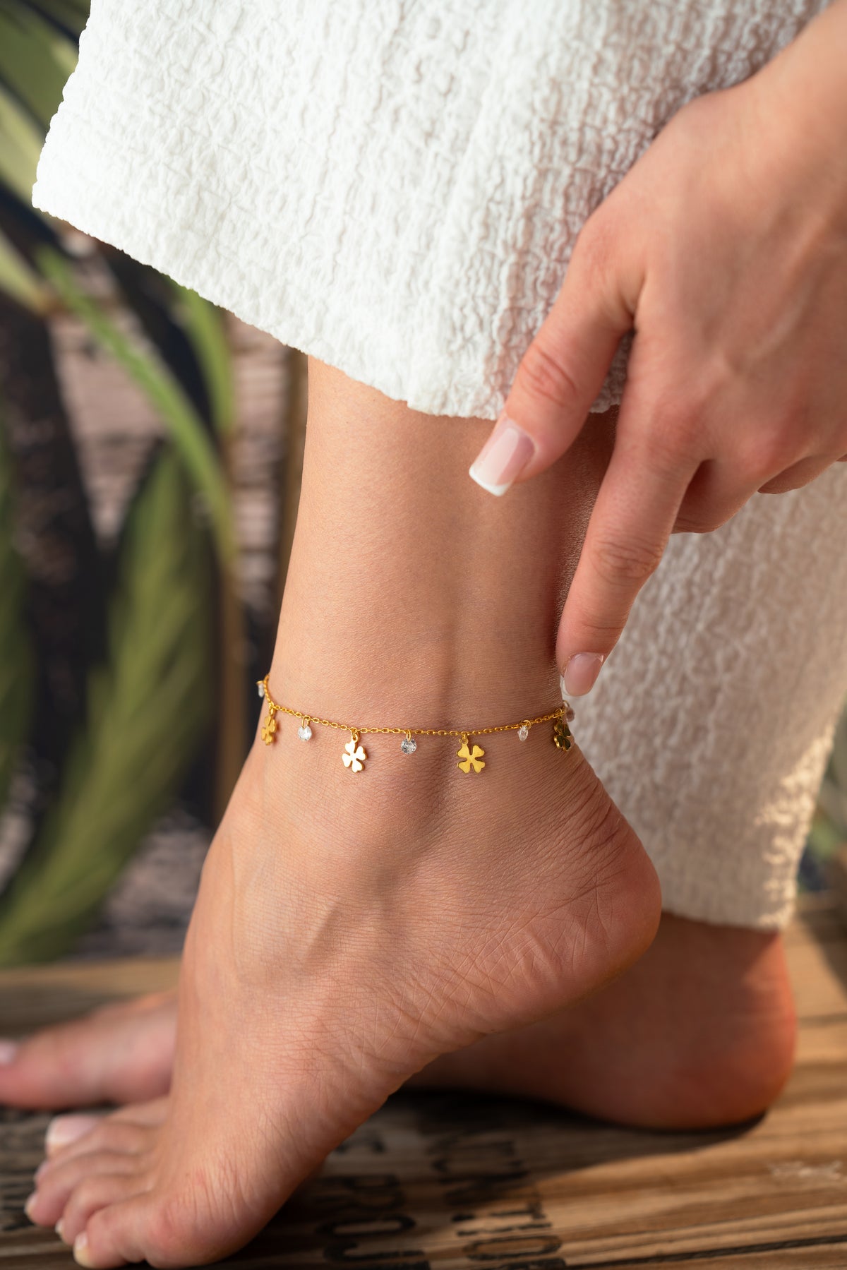 Four Leaf Clover Charm Anklet