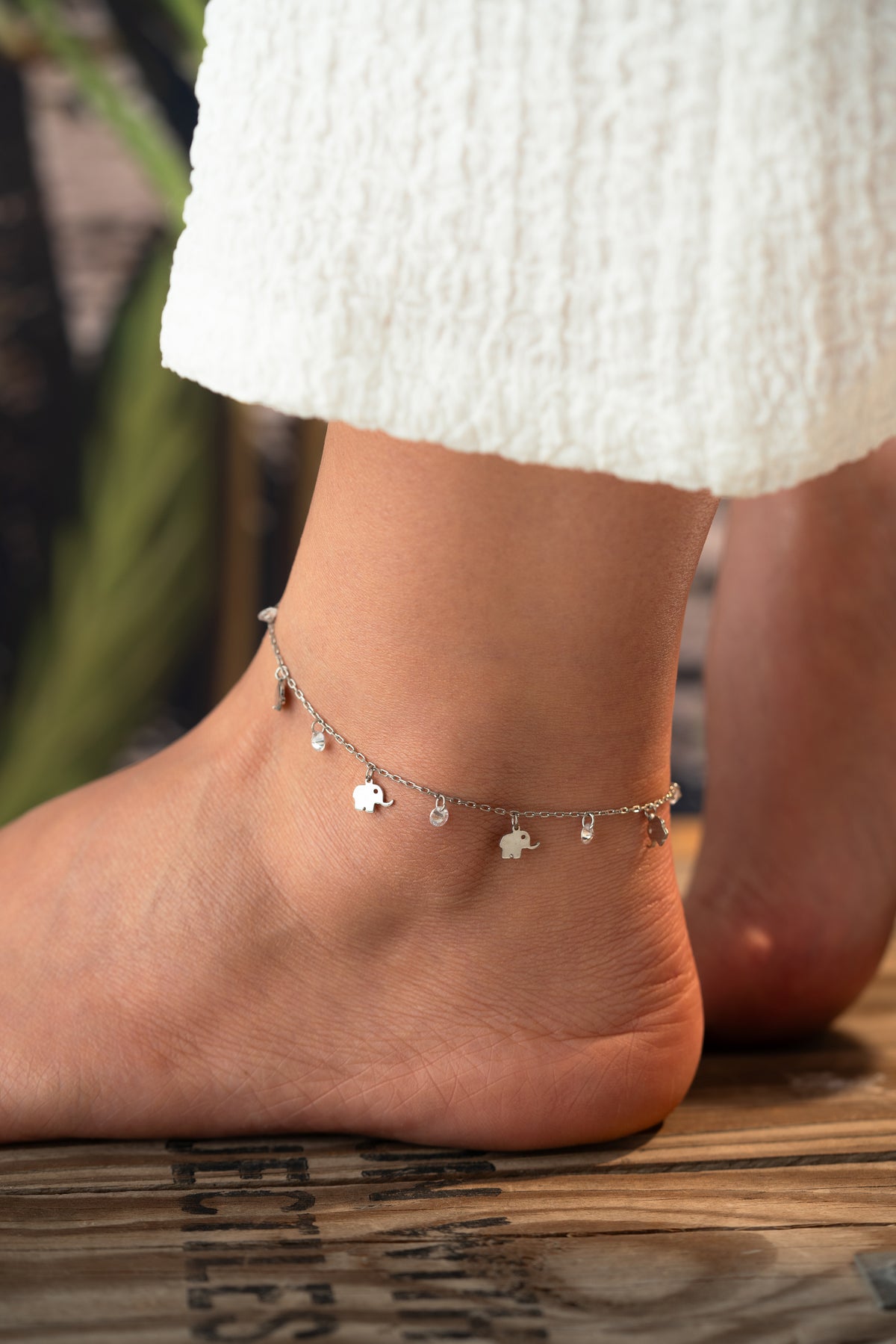 Elephant Charm Silver Anklet