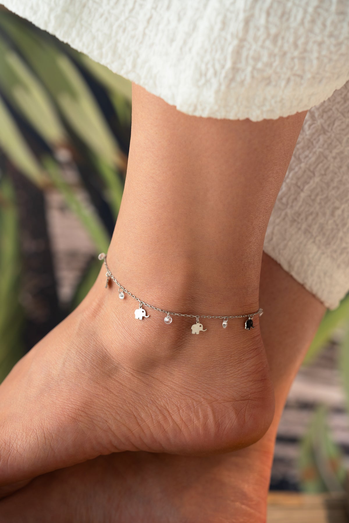 Elephant Charm Silver Anklet