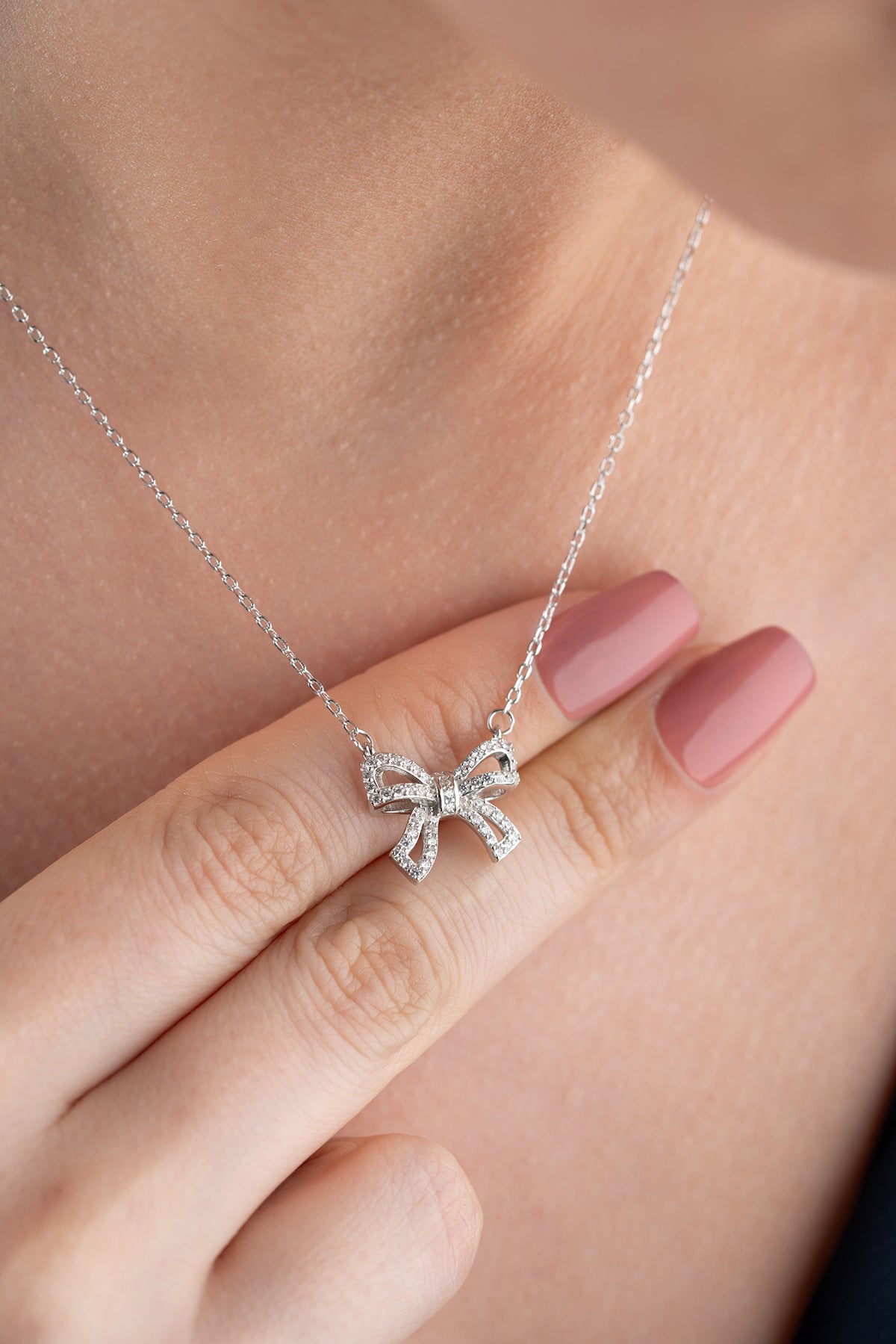 Pave Crystal Bow Pendant Necklace