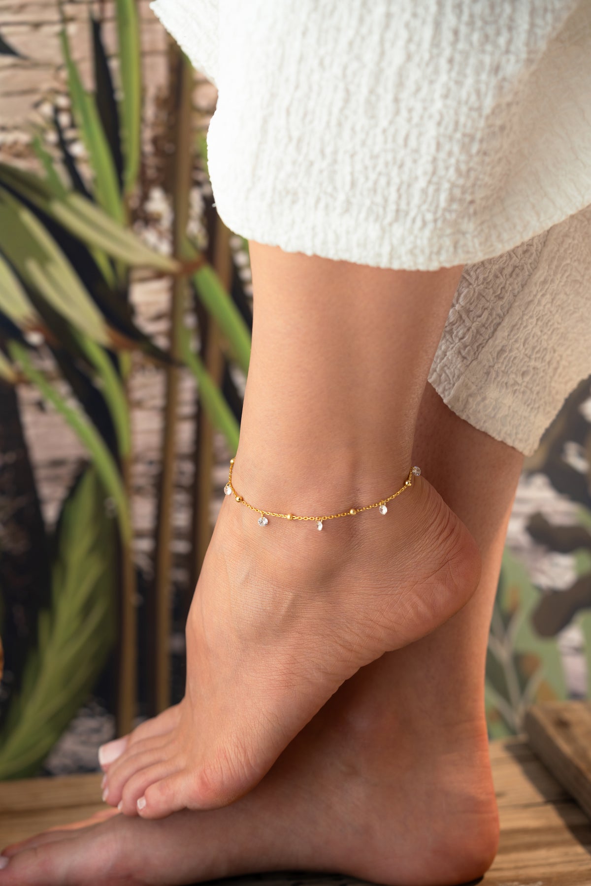 Crystal Dangle Chain Anklet in Gold