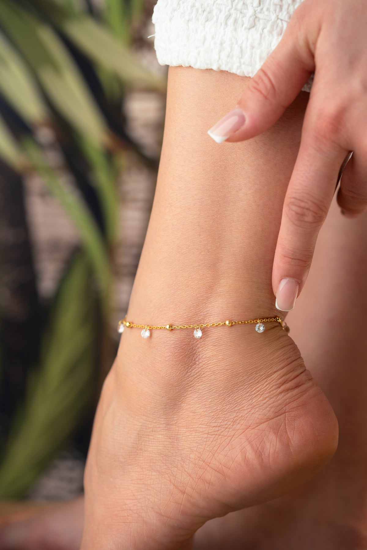 Crystal Dangle Chain Anklet in Gold