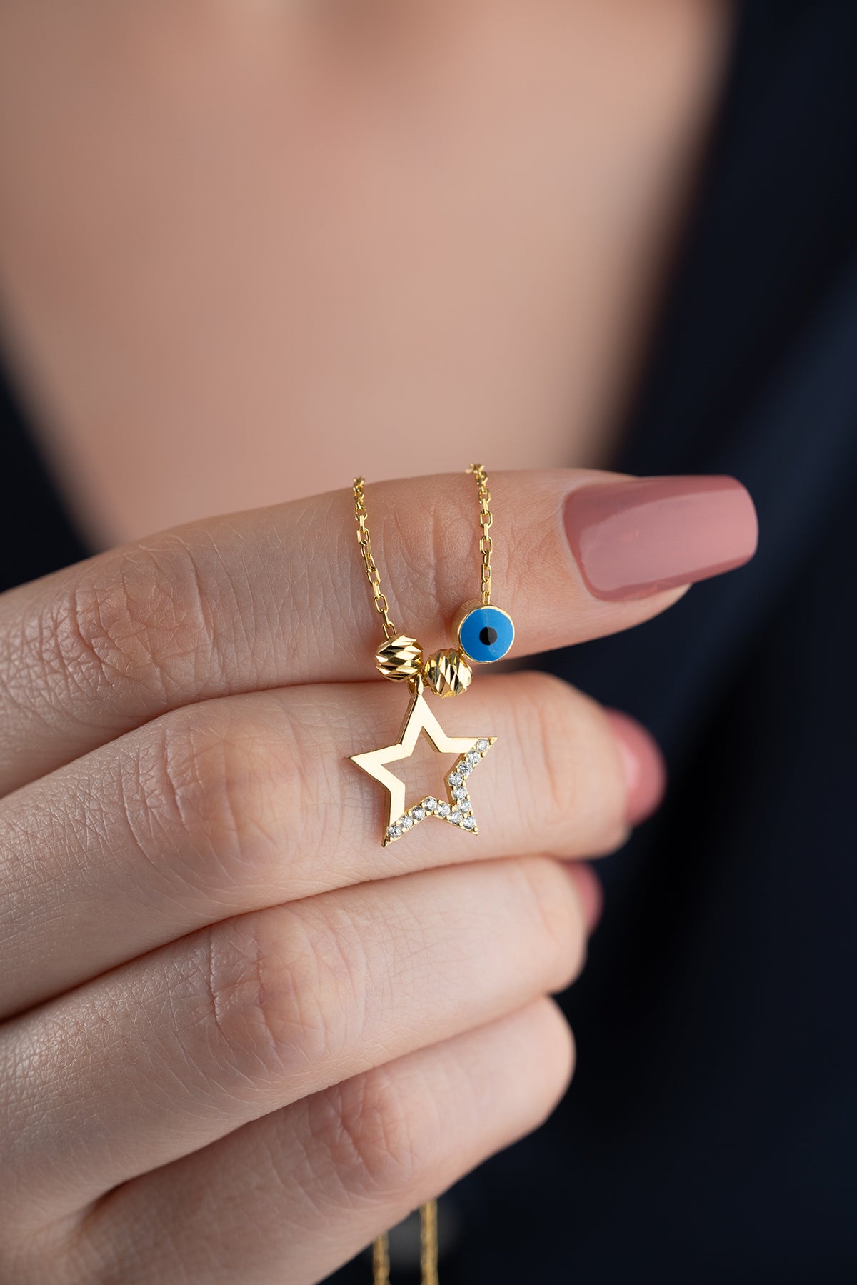 Star and Evil Eye Pendant Necklace