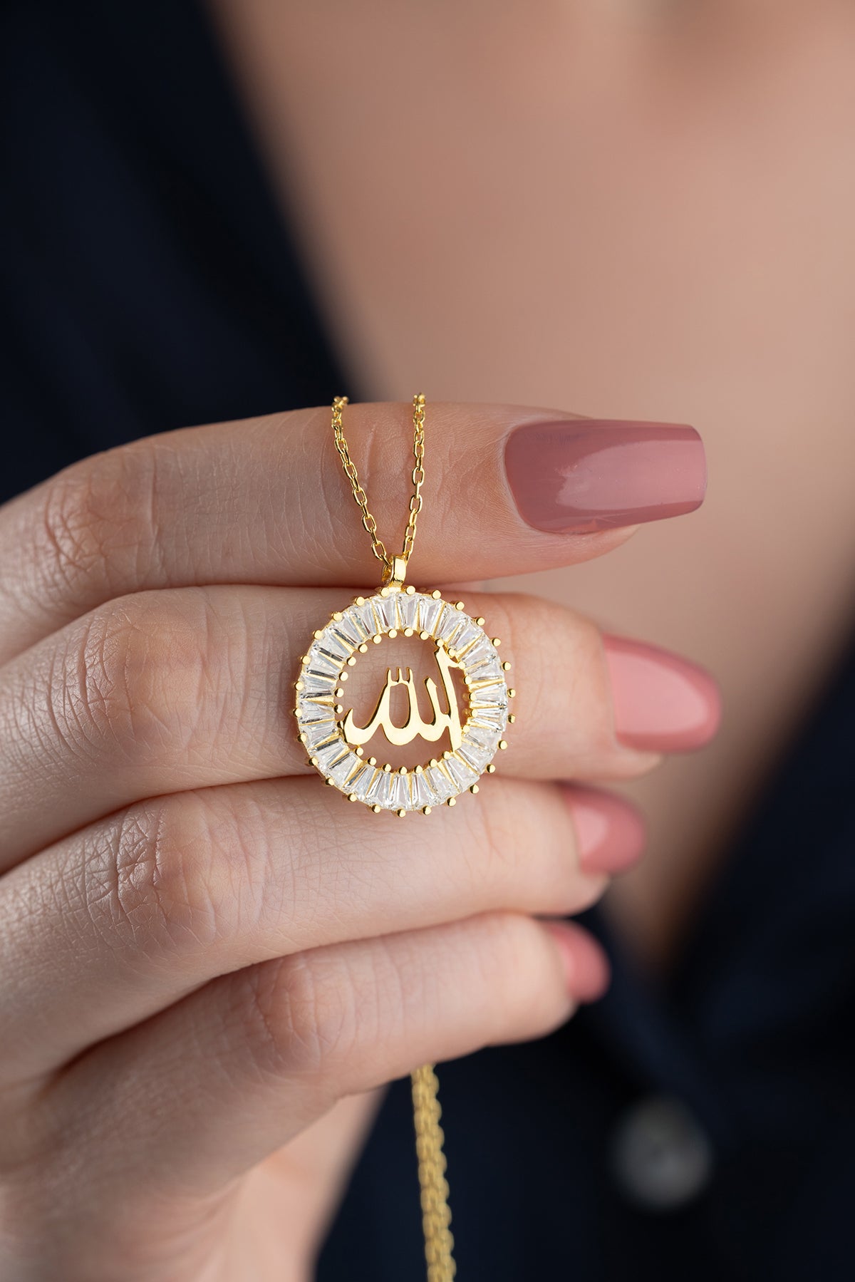 Crystal Halo Allah Pendant Necklace