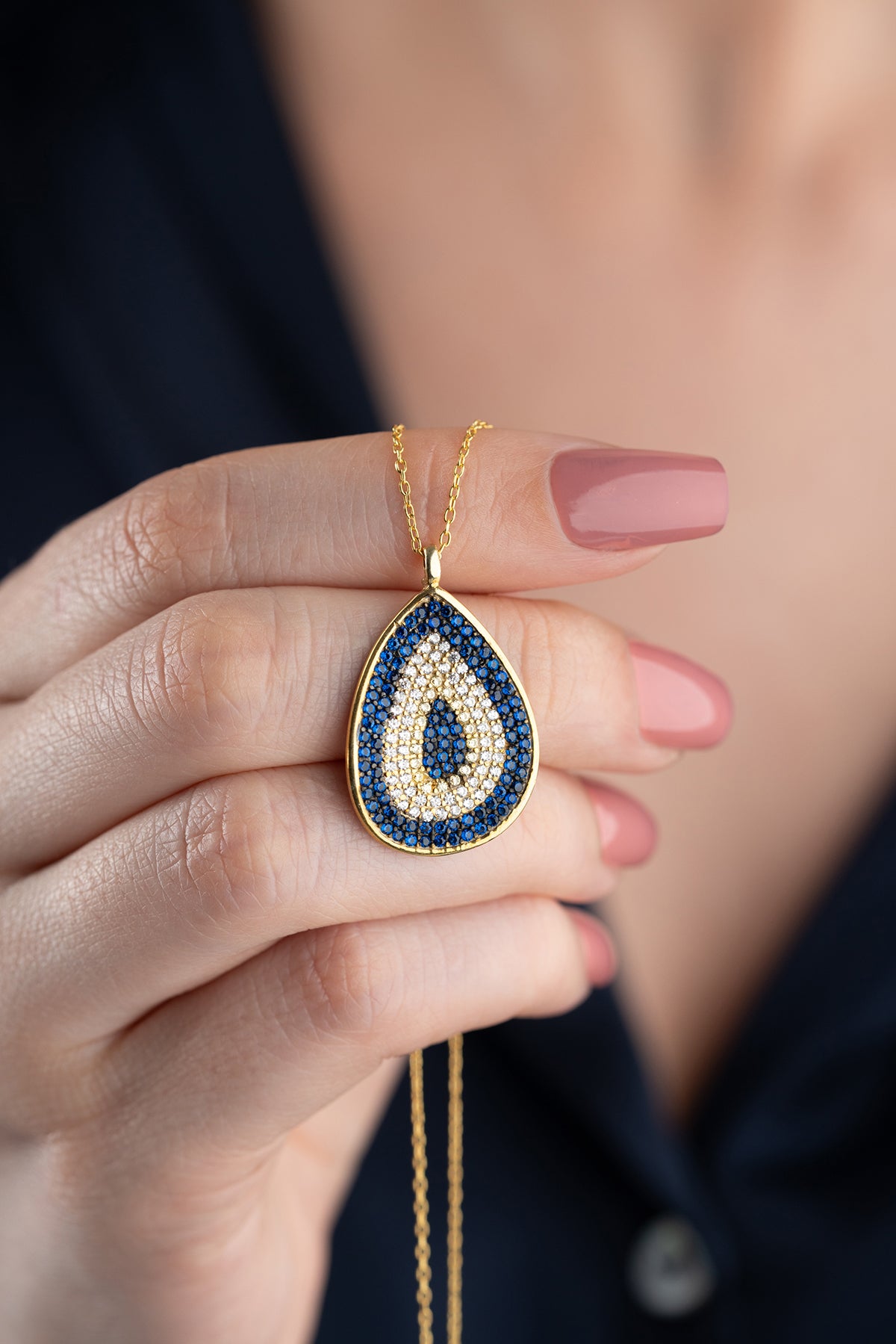 Evil Eye Teardrop Pendant Necklace