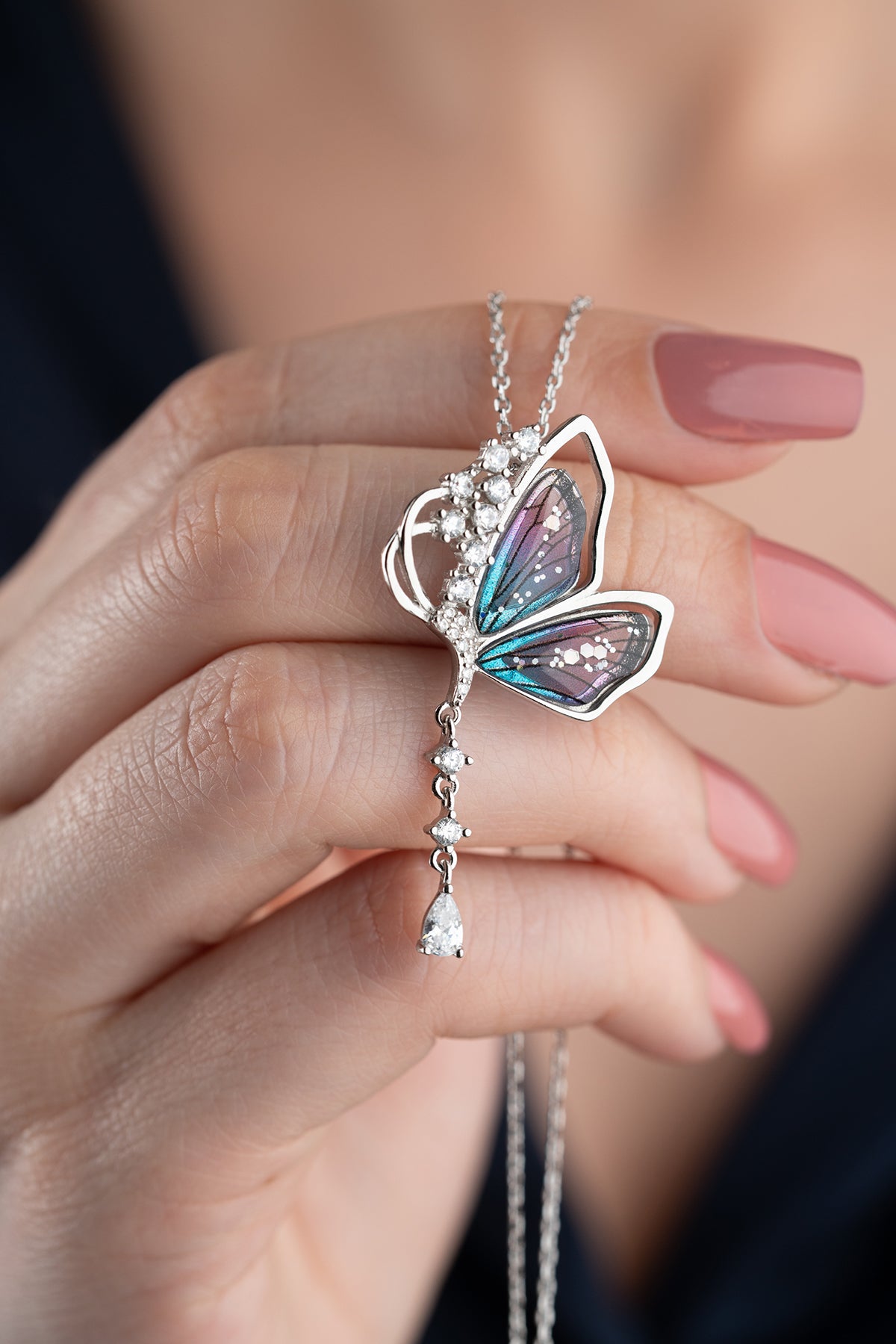 Iridescent Crystal Butterfly Necklace