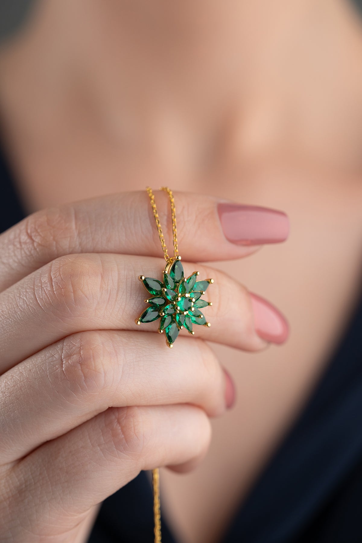 Emerald Crystal Lotus Necklace