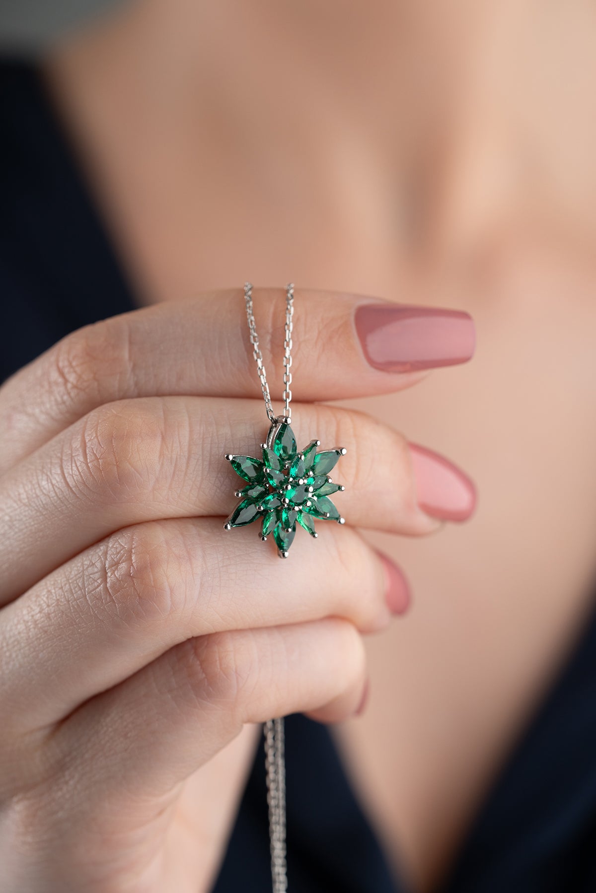 Emerald Crystal Lotus Necklace