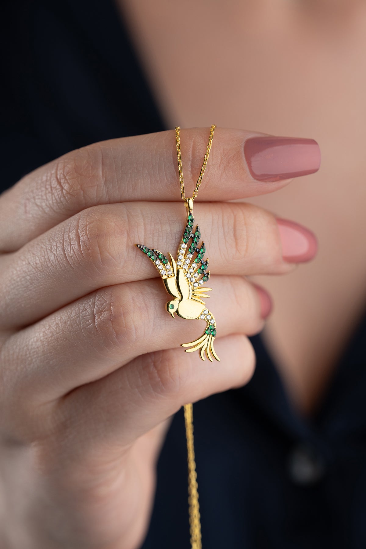 Gold Bird in Flight Pendant Necklace