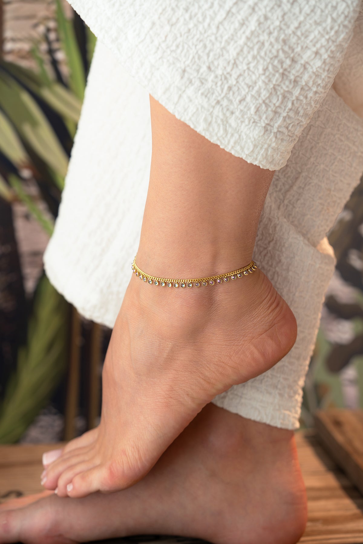Iridescent Crystal Tennis Anklet
