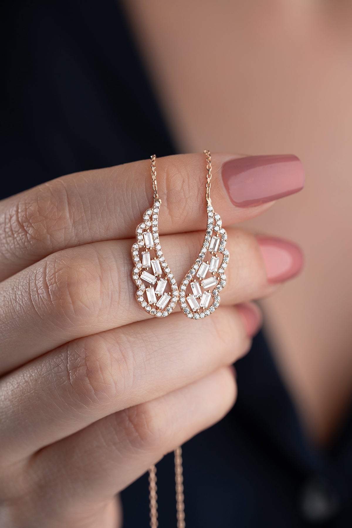 Angel Wing Baguette Pendant Necklace