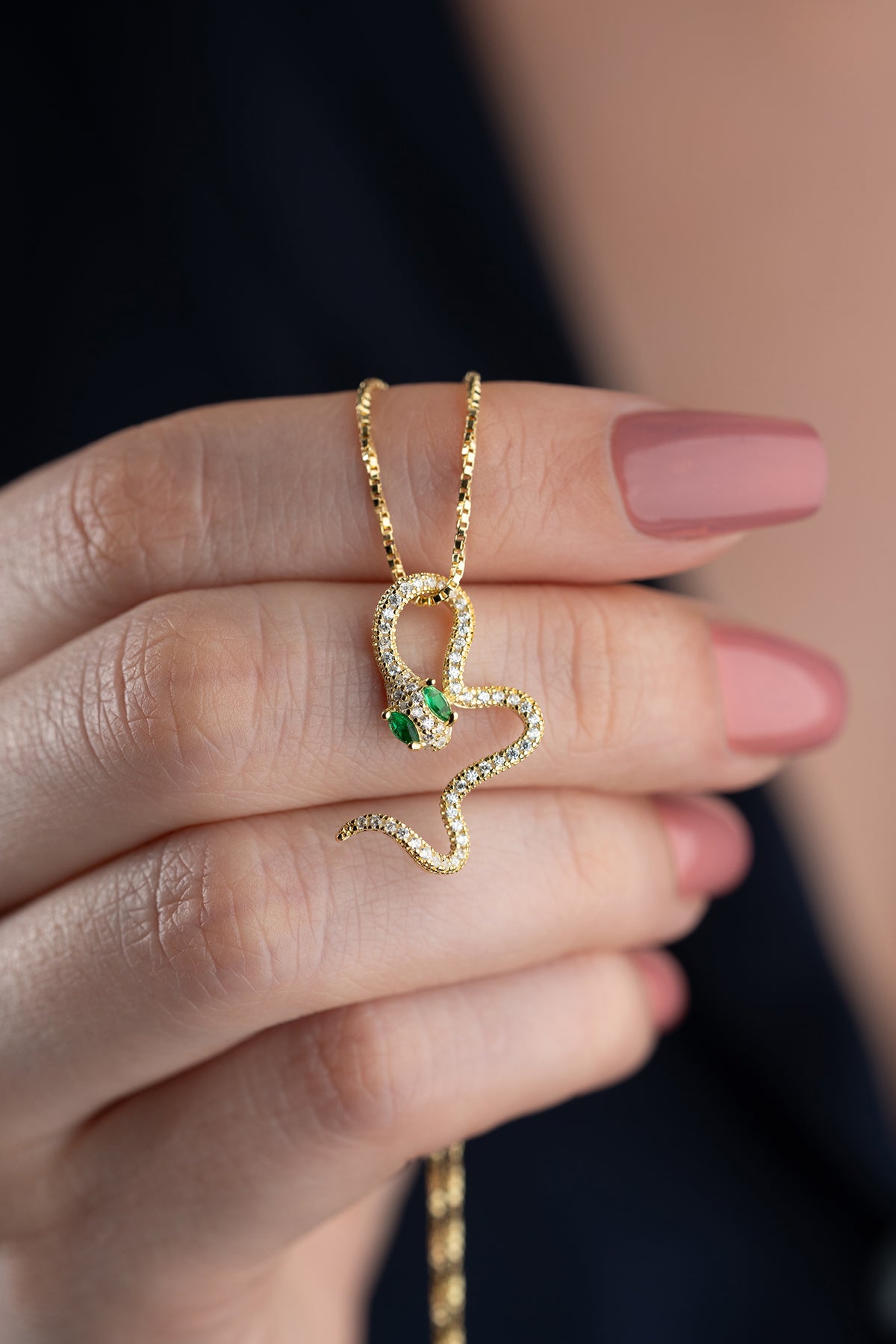 Emerald Eye Snake Pendant Necklace